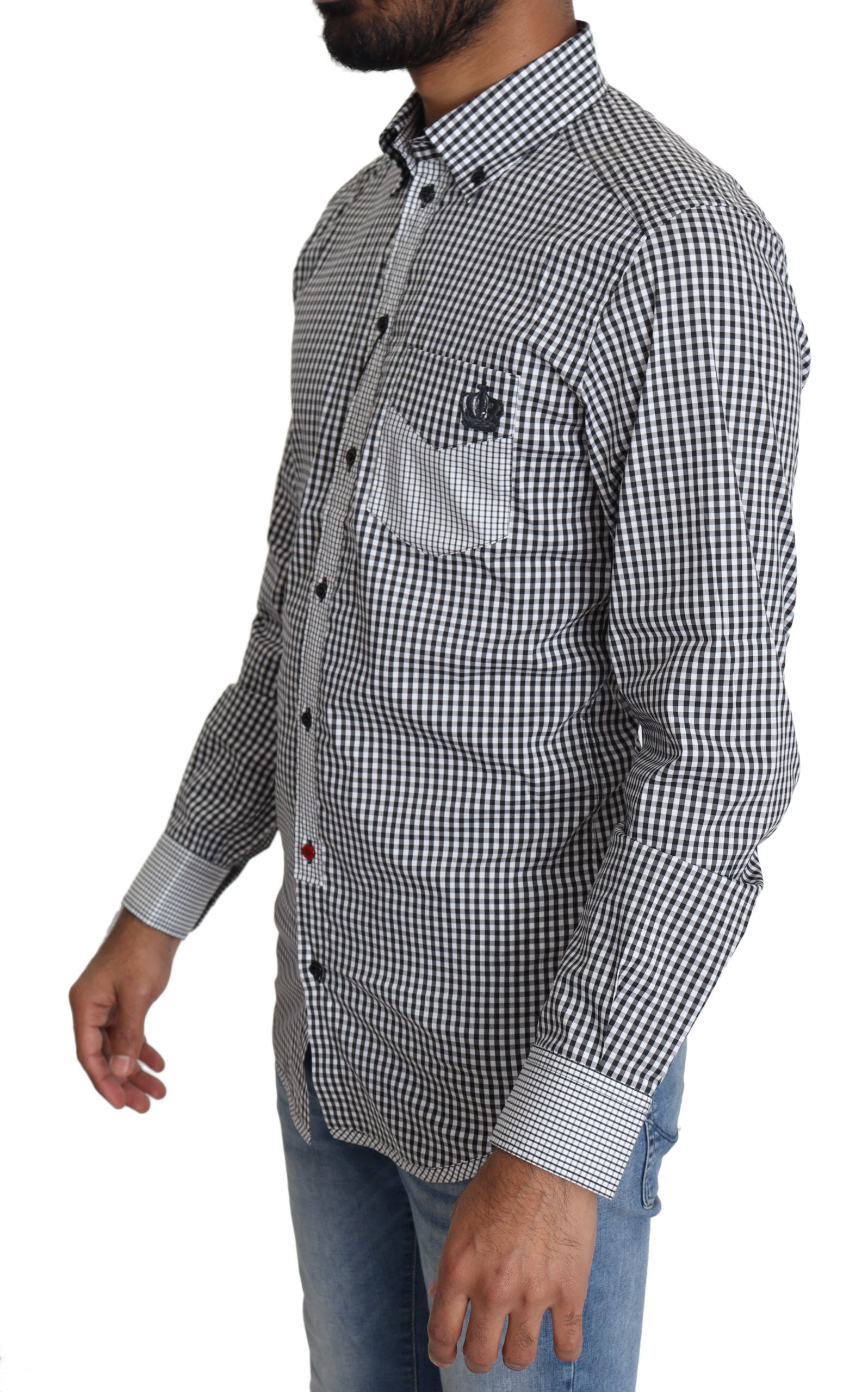 Elegant Black & White Checkered Gold Casual Shirt - ventzia