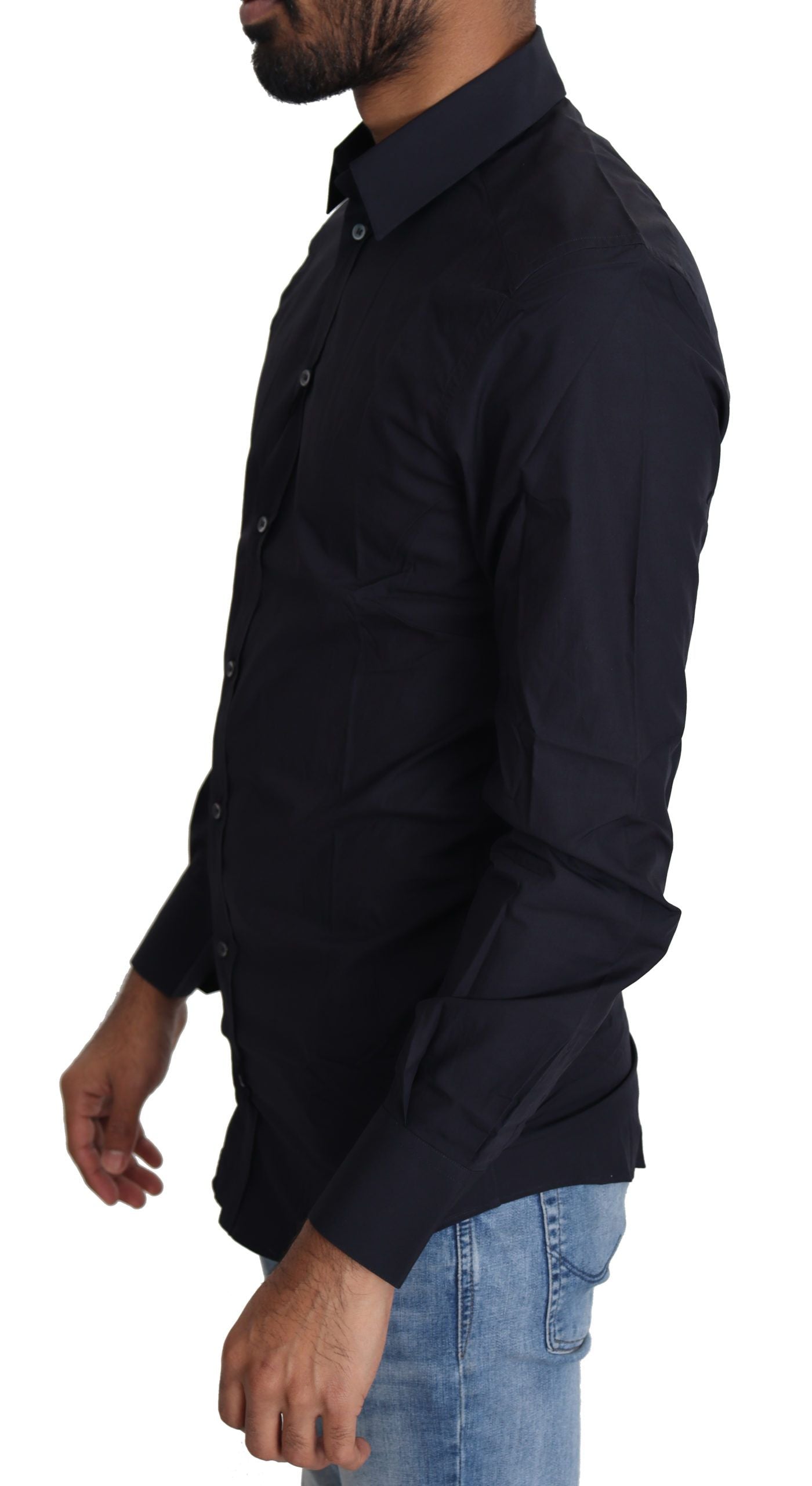 Navy Blue Slim Fit Gold Series Dress Shirt - ventzia