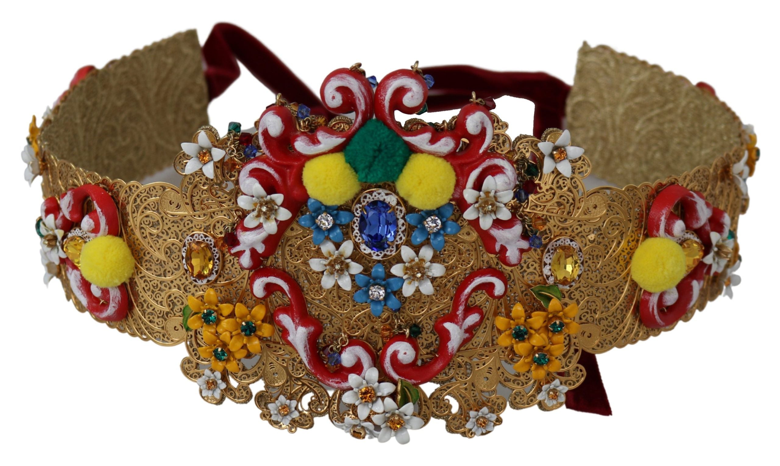 Gold-Tone Floral Crystal Waist Belt - ventzia