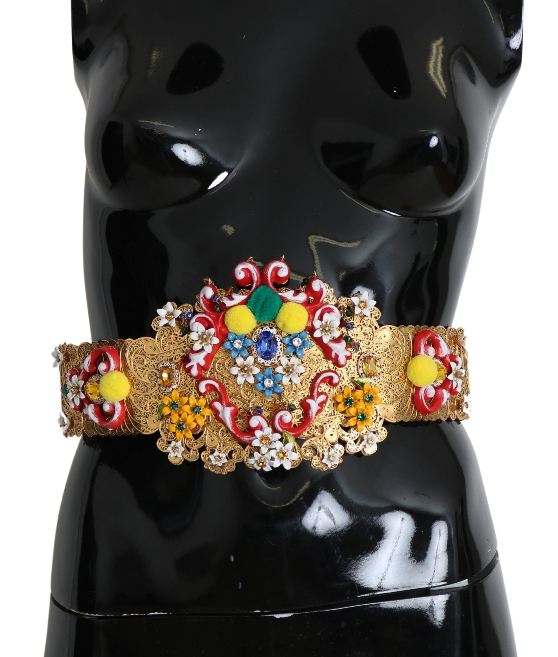 Gold-Tone Floral Crystal Waist Belt - ventzia