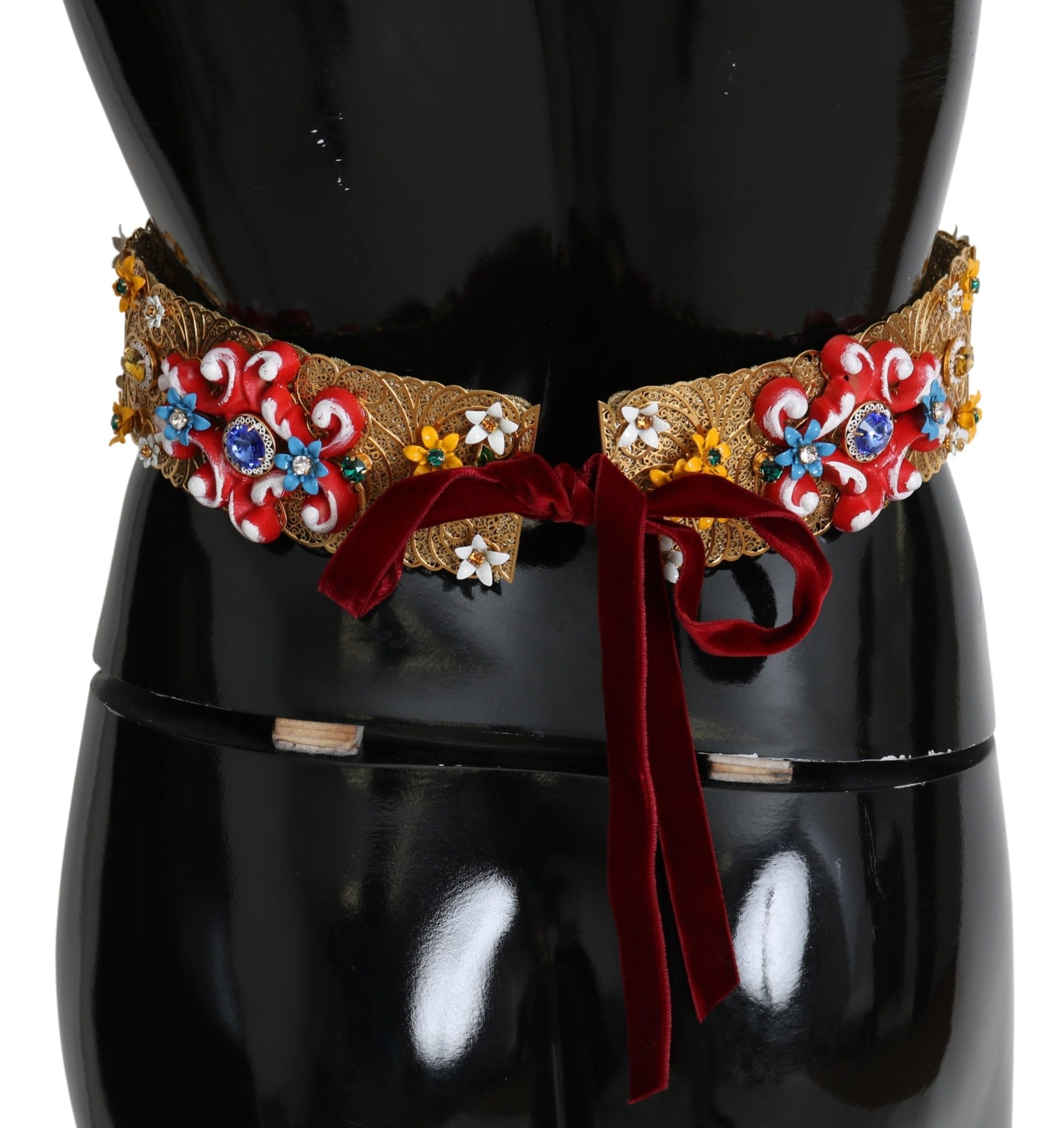 Golden Floral Crystal Embellished Waist Belt - ventzia