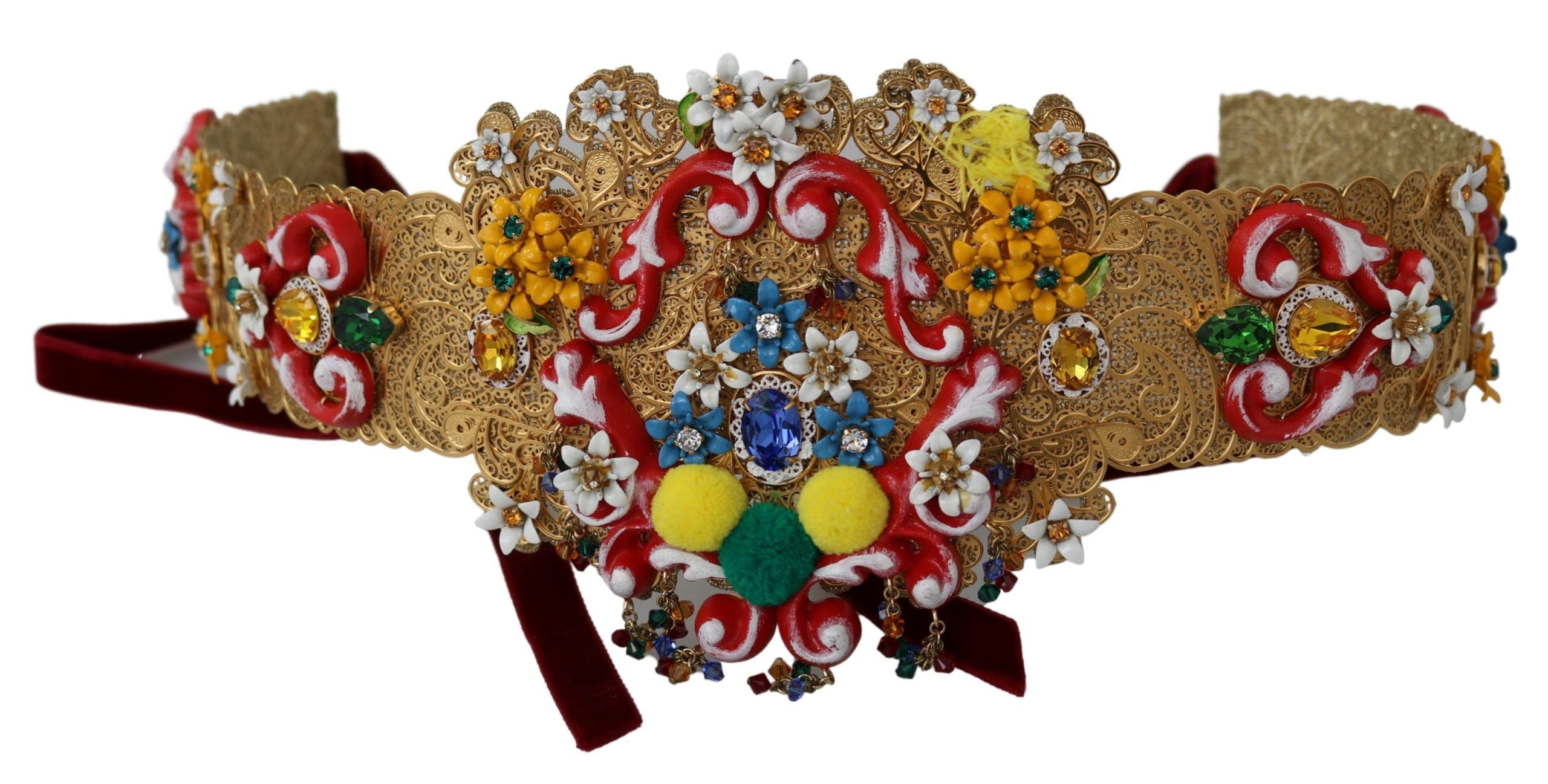 Golden Floral Crystal Embellished Waist Belt - ventzia
