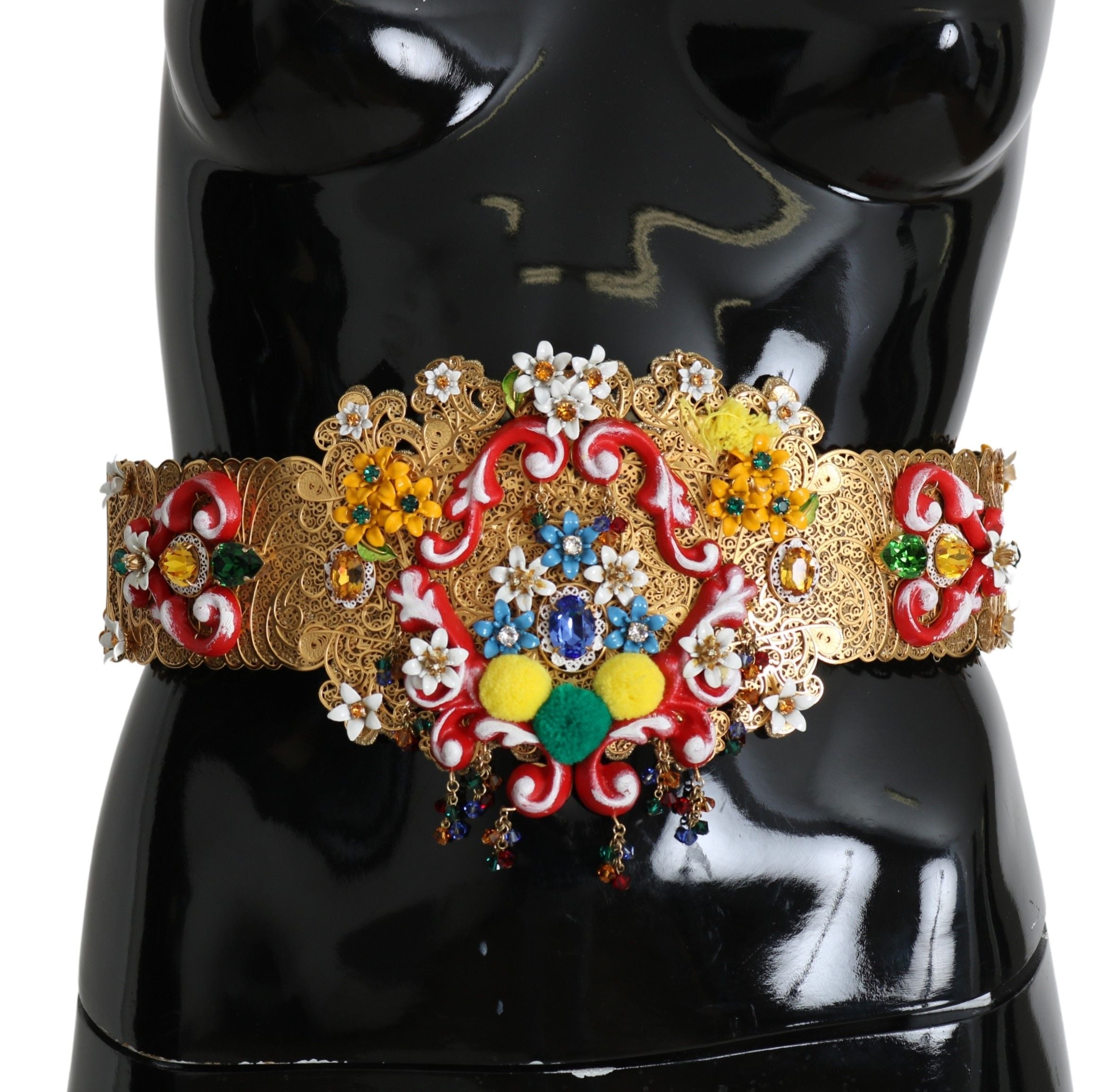 Golden Floral Crystal Embellished Waist Belt - ventzia