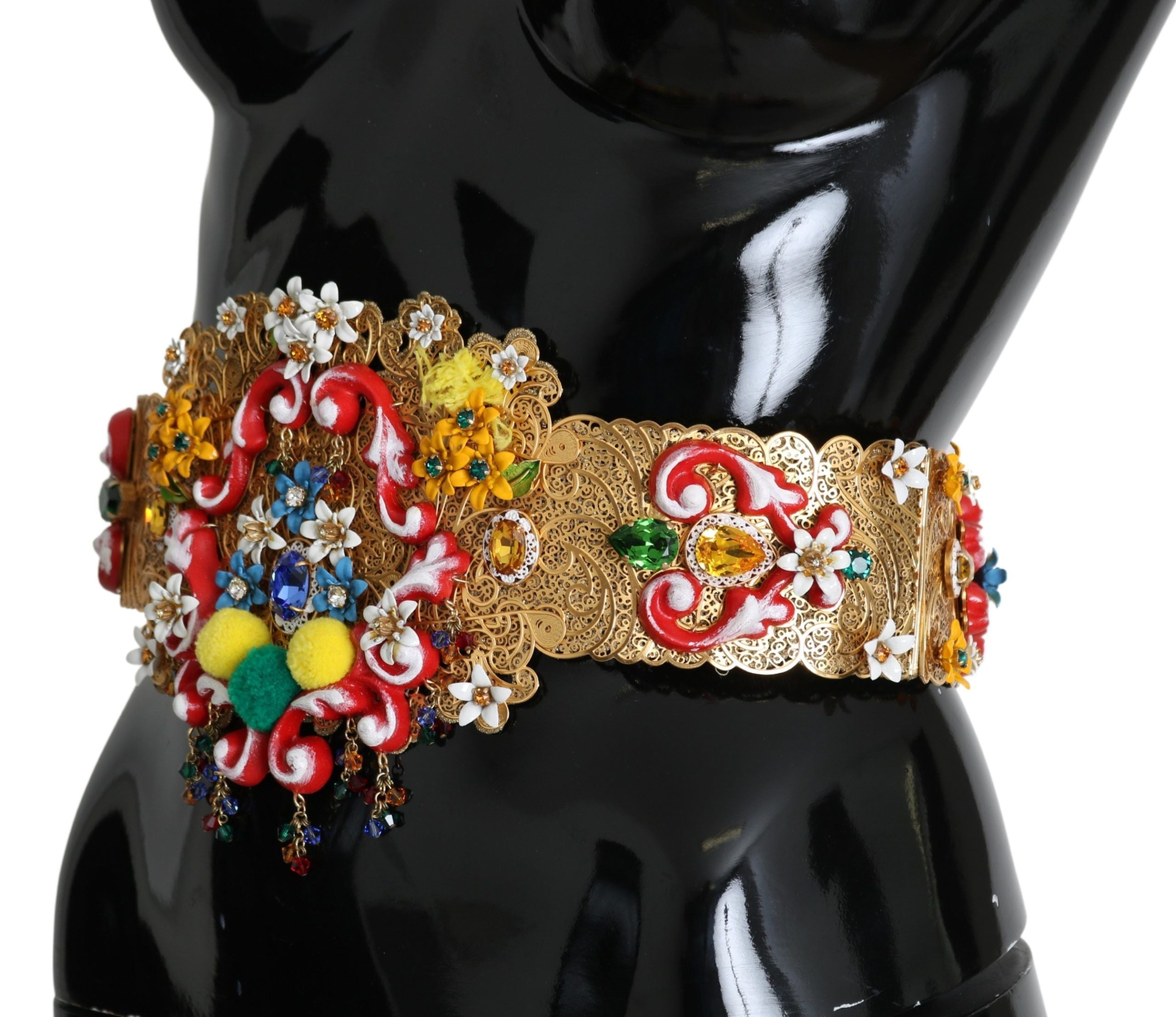Golden Floral Crystal Embellished Waist Belt - ventzia