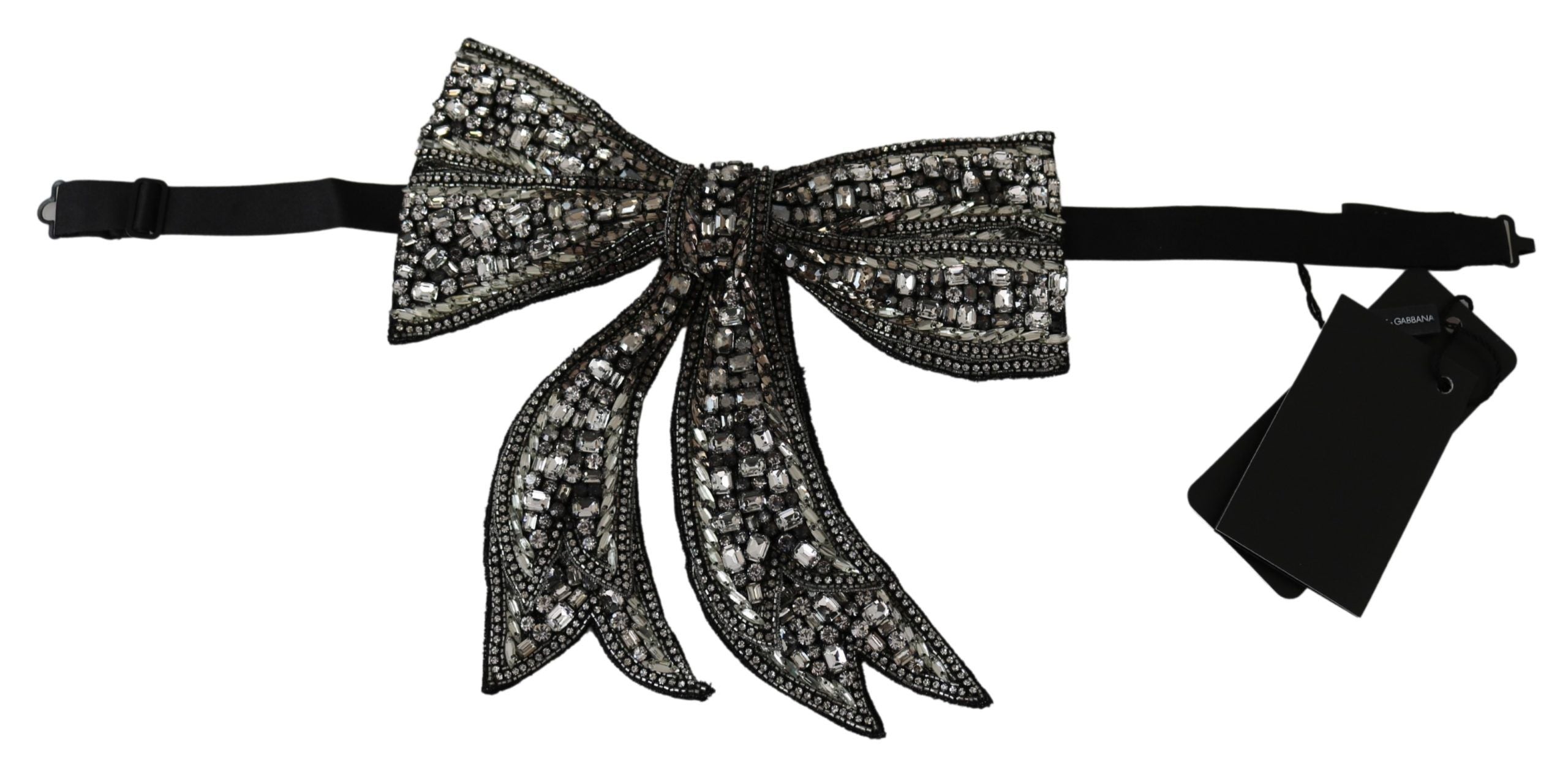 Silver-Tone Silk Crystal Bow Tie - ventzia