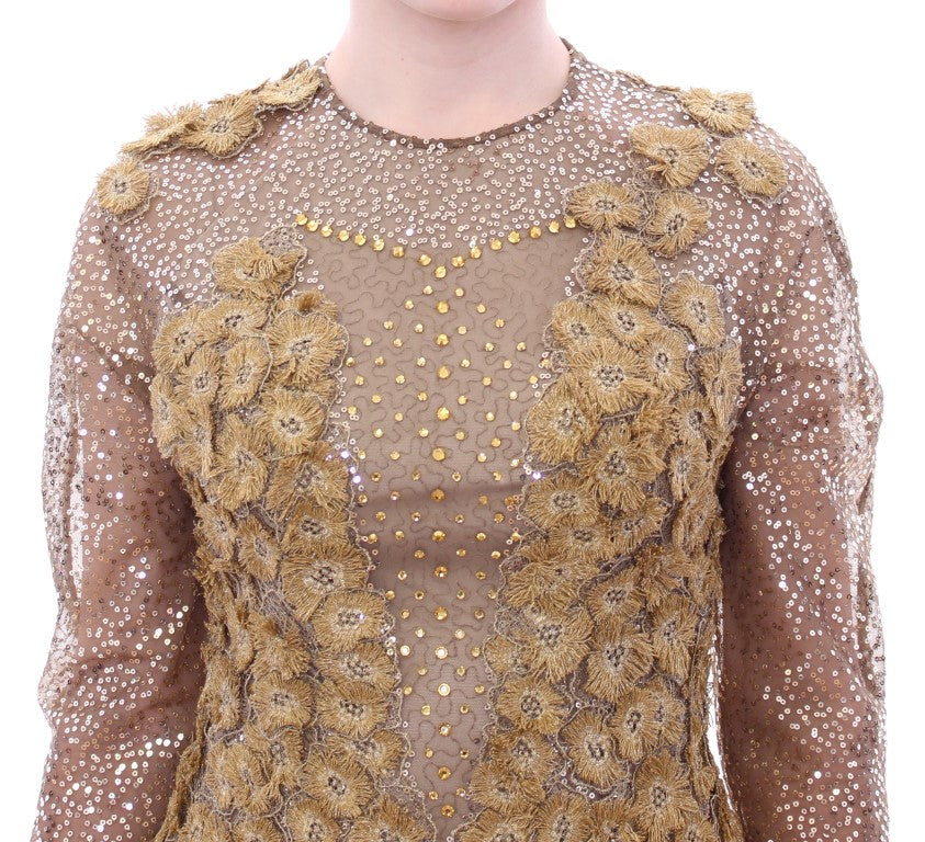 Exquisite Gold Lace Maxi Dress with Crystals - ventzia