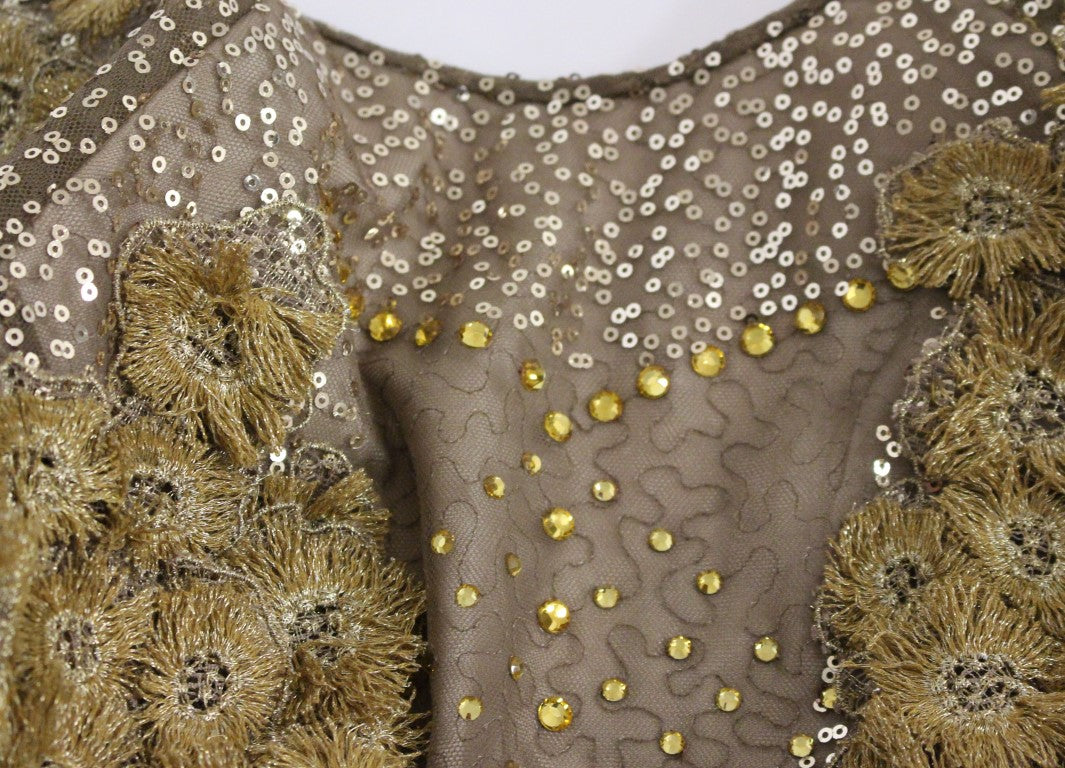 Exquisite Gold Lace Maxi Dress with Crystals - ventzia