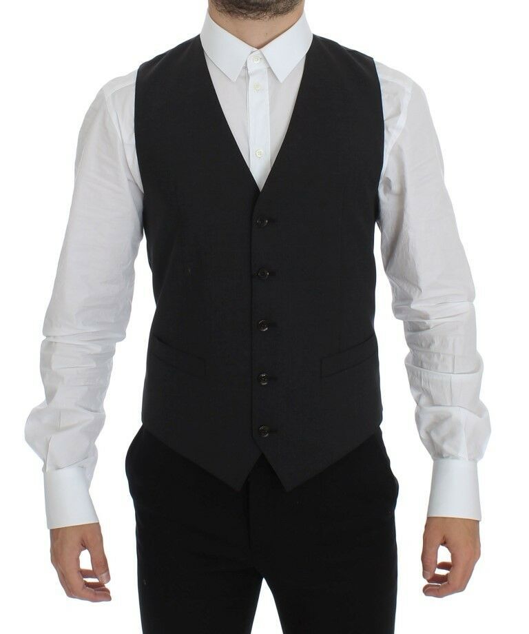 Elegant Gray Wool Blend Dress Vest - ventzia