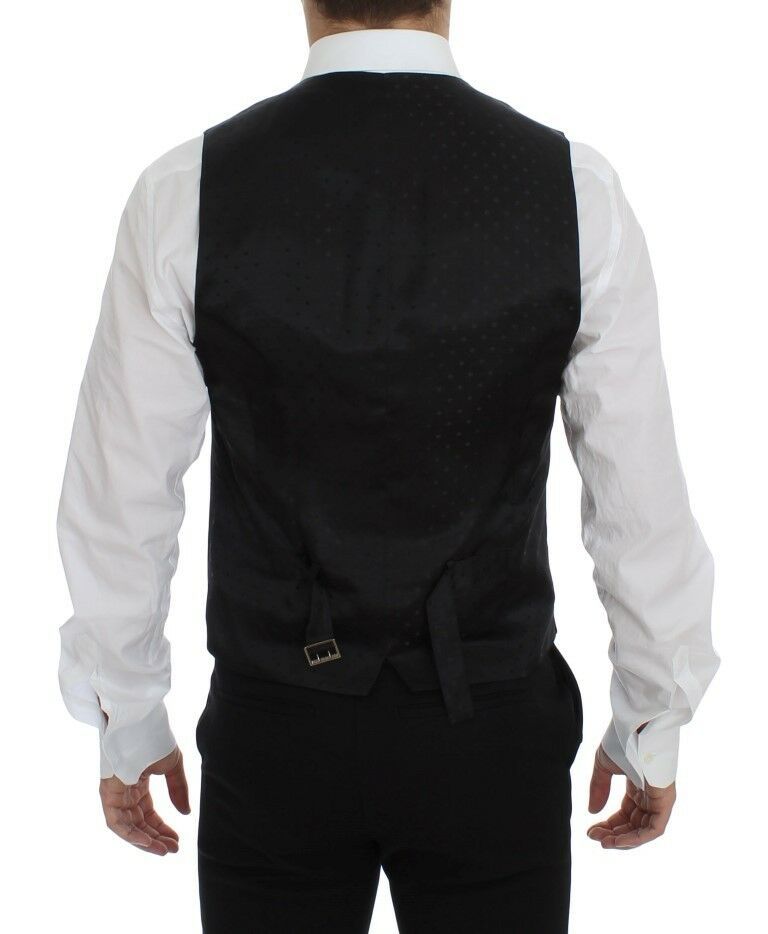 Elegant Brown Black Wool Blend Dress Vest - ventzia