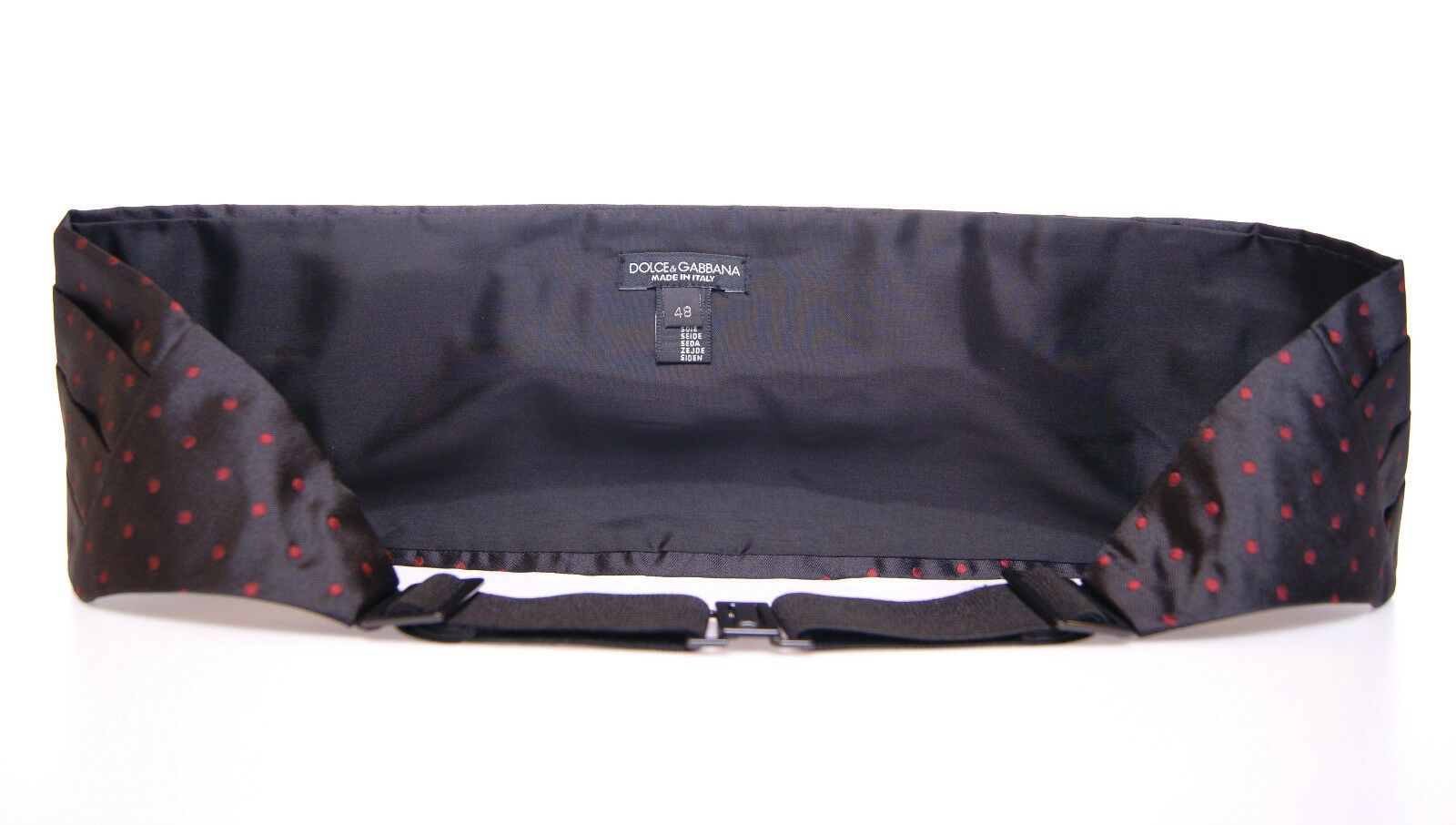 Elegant Silk Black Cummerbund with Red Polka Dots - ventzia