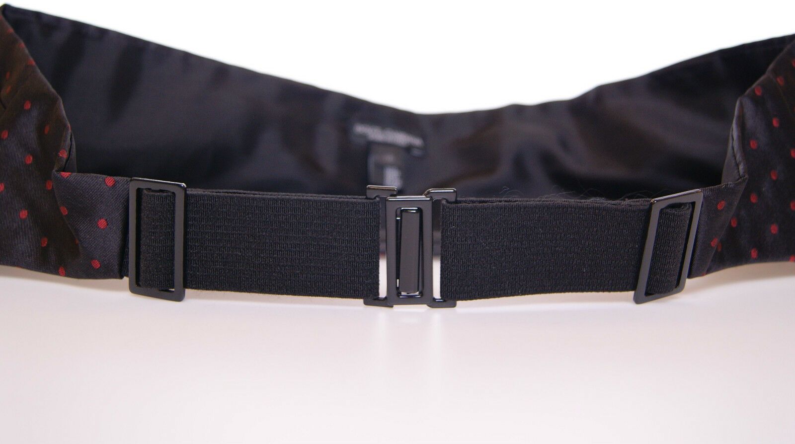 Elegant Silk Black Cummerbund with Red Polka Dots - ventzia