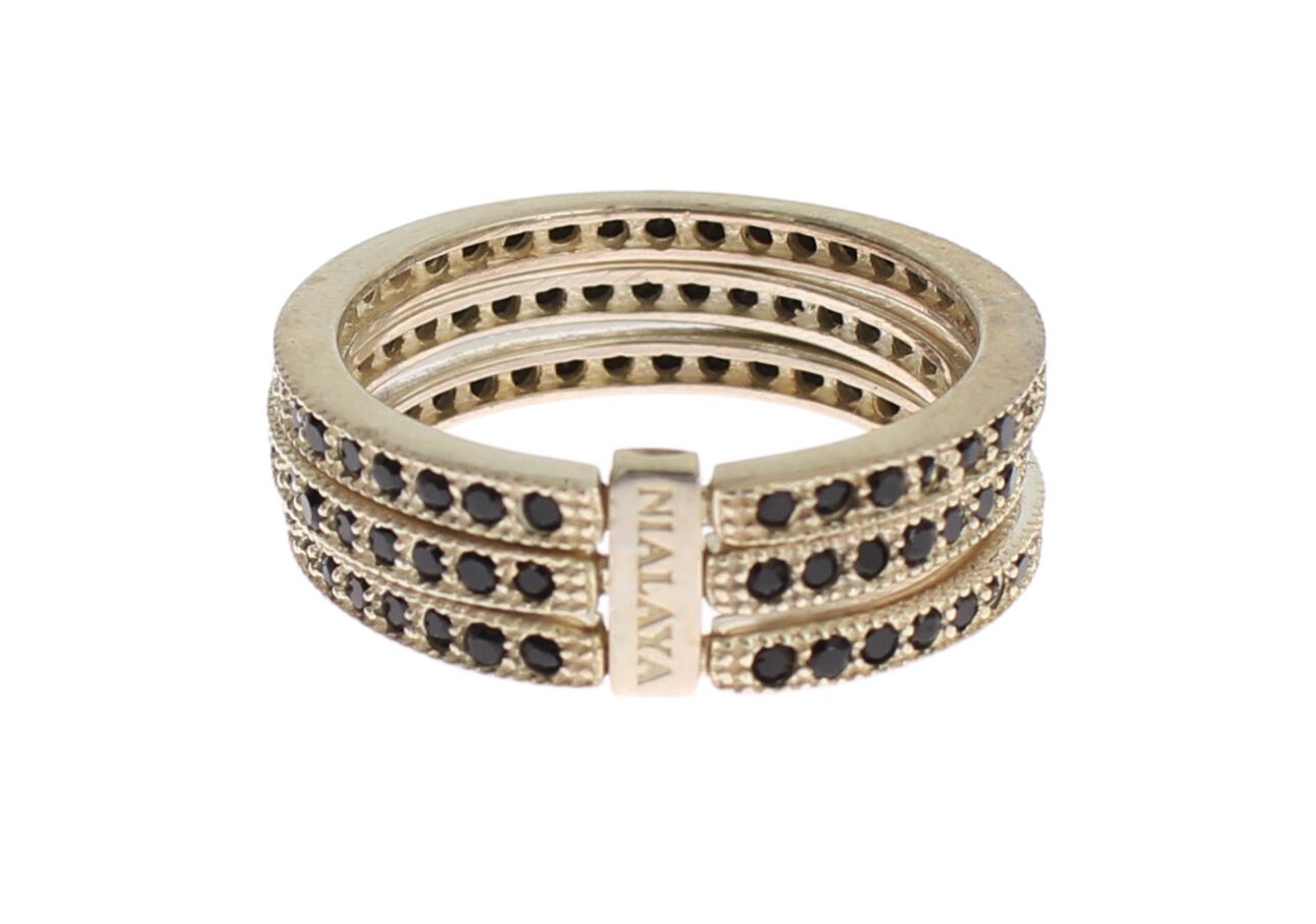 Chic Silver & Black CZ Crystal Ring - ventzia