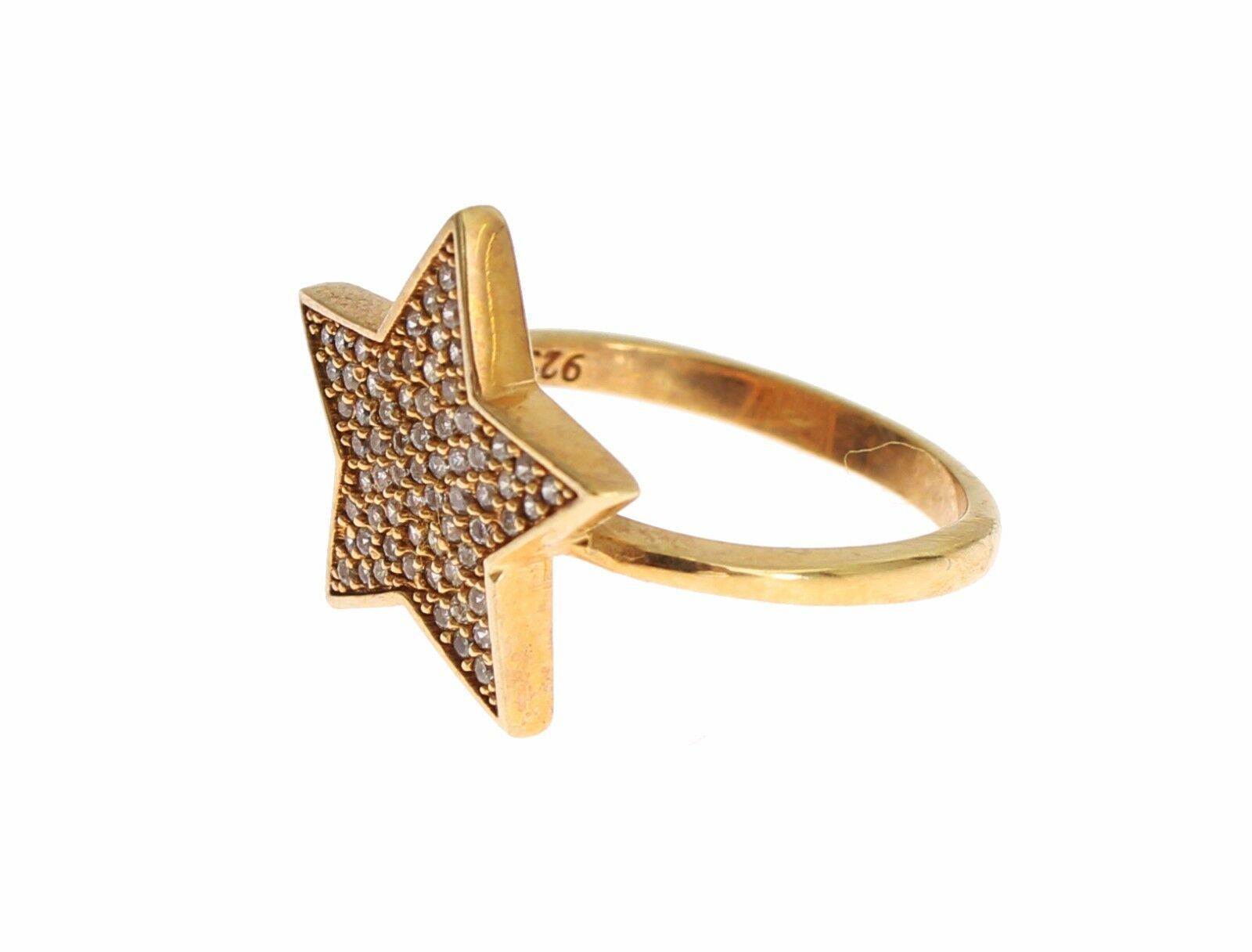 Elegant Gold-Plated Sterling Silver Ring with CZ Crystals - ventzia