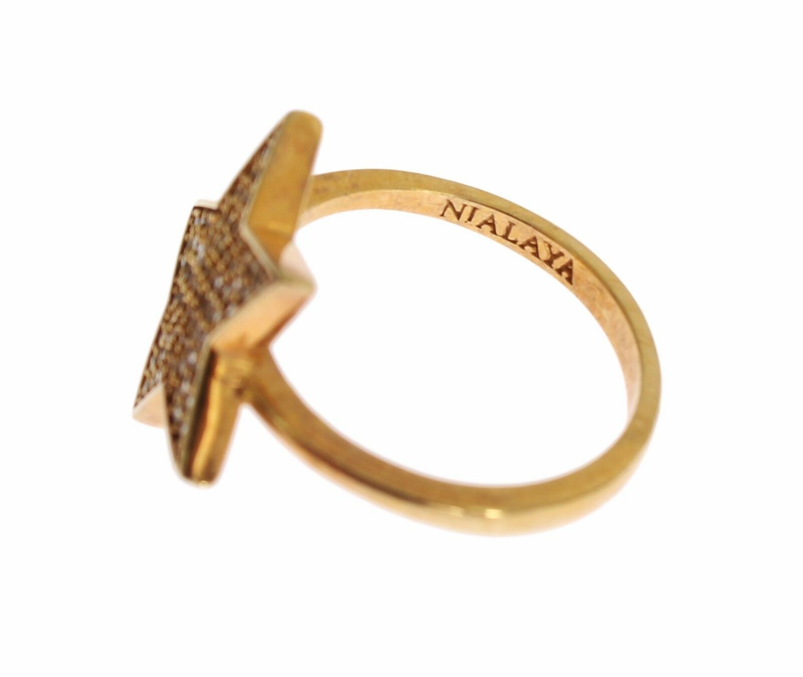 Elegant Gold-Plated Sterling Silver Ring with CZ Crystals - ventzia