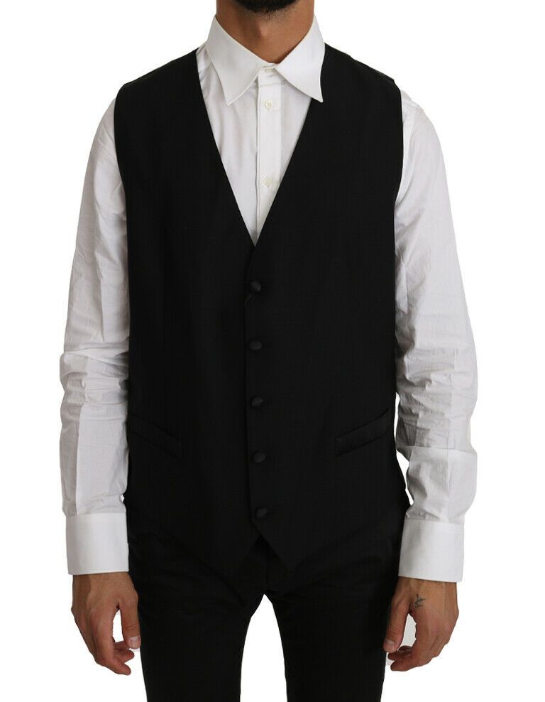 Elegant Black Formal Wool Blend Vest - ventzia