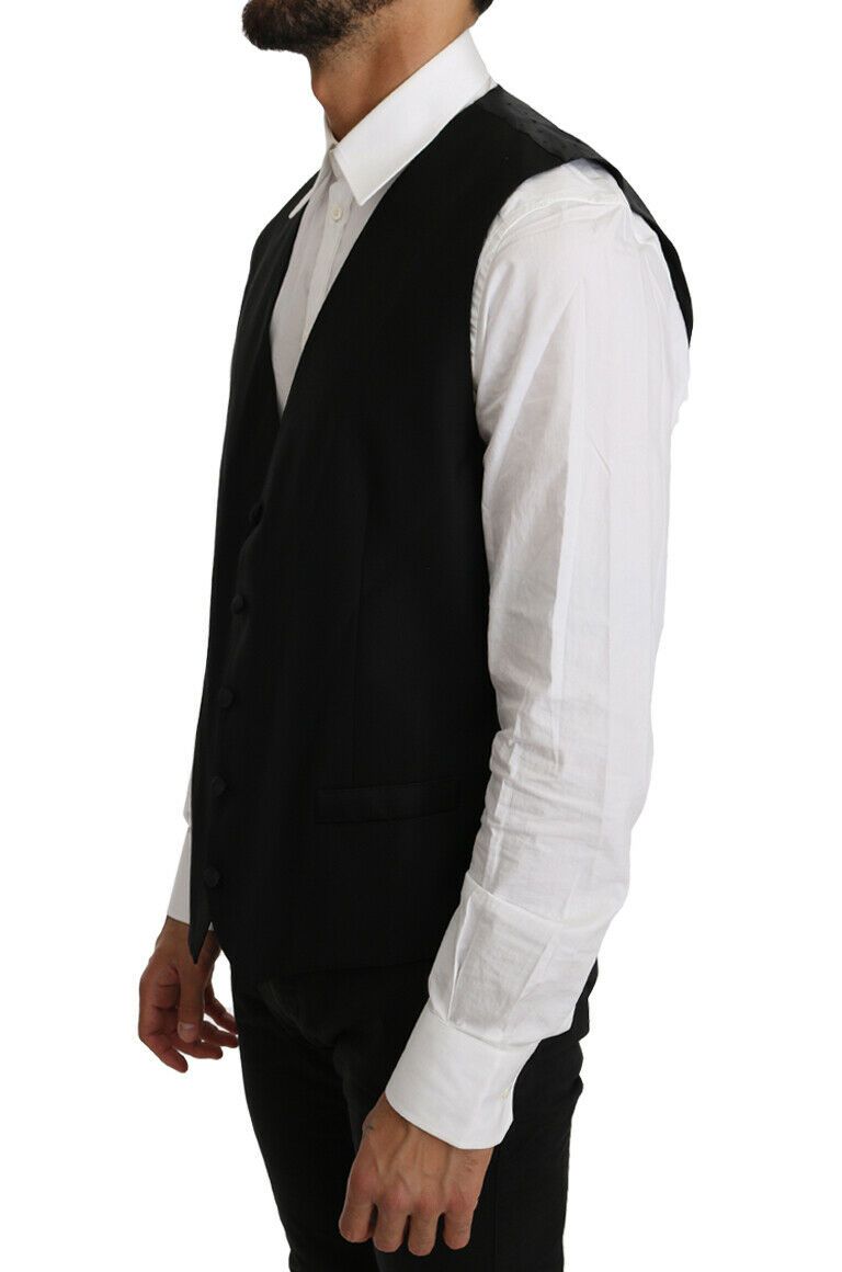 Elegant Black Formal Wool Blend Vest - ventzia