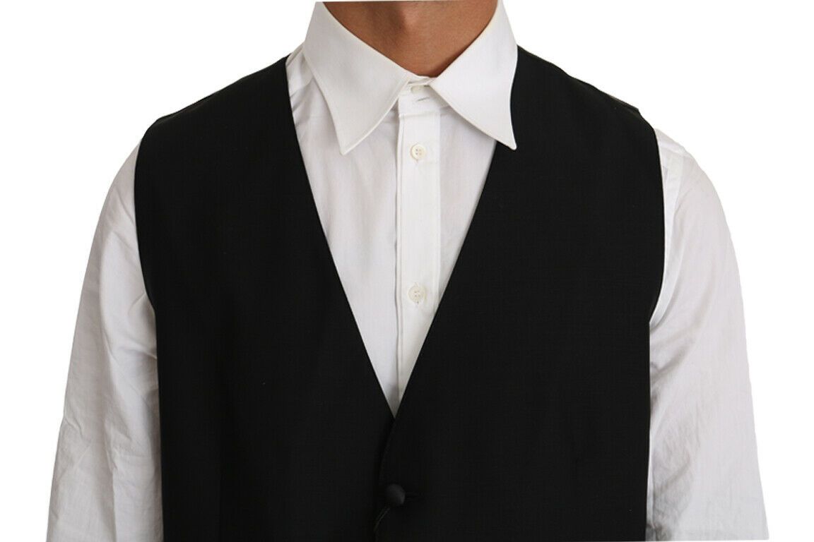Elegant Black Formal Wool Blend Vest - ventzia