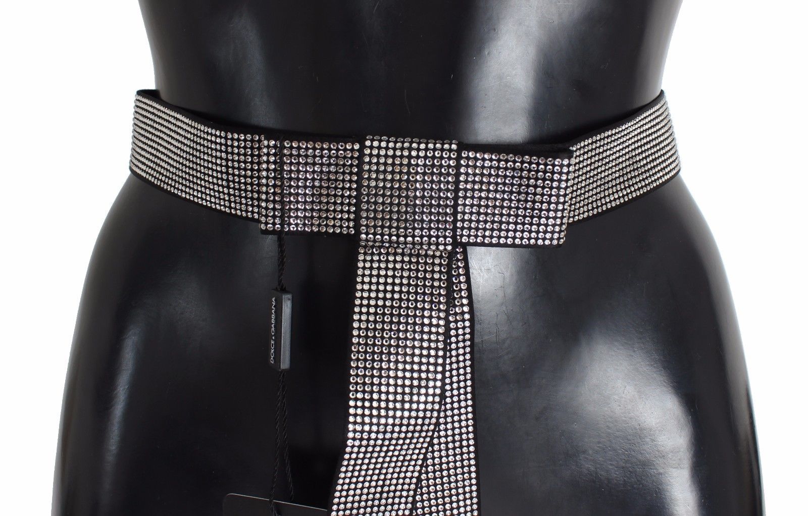 Black Silk Crystal Bow Waist Belt Elegance - ventzia