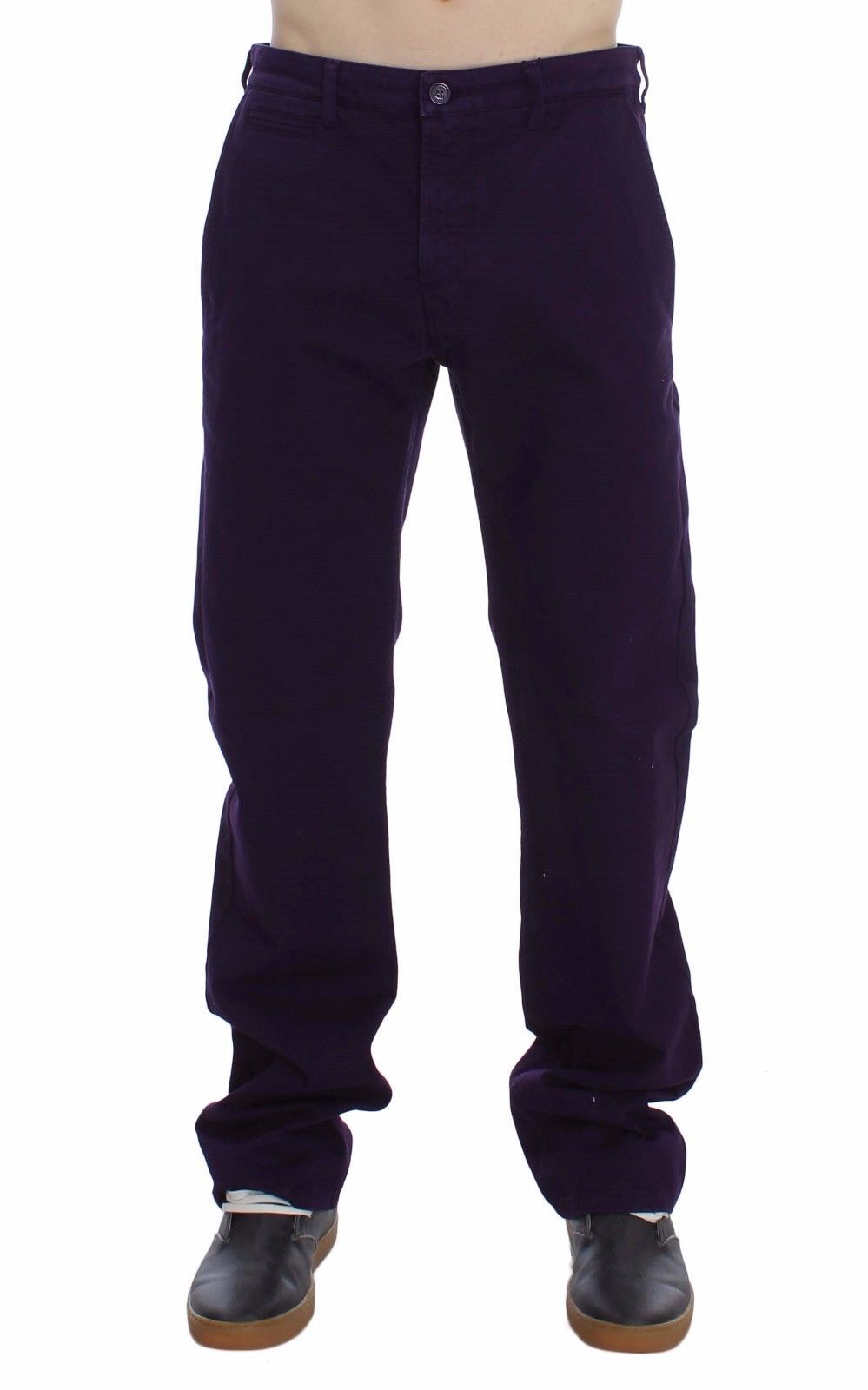 Purple Cotton Stretch Slim Chinos - ventzia