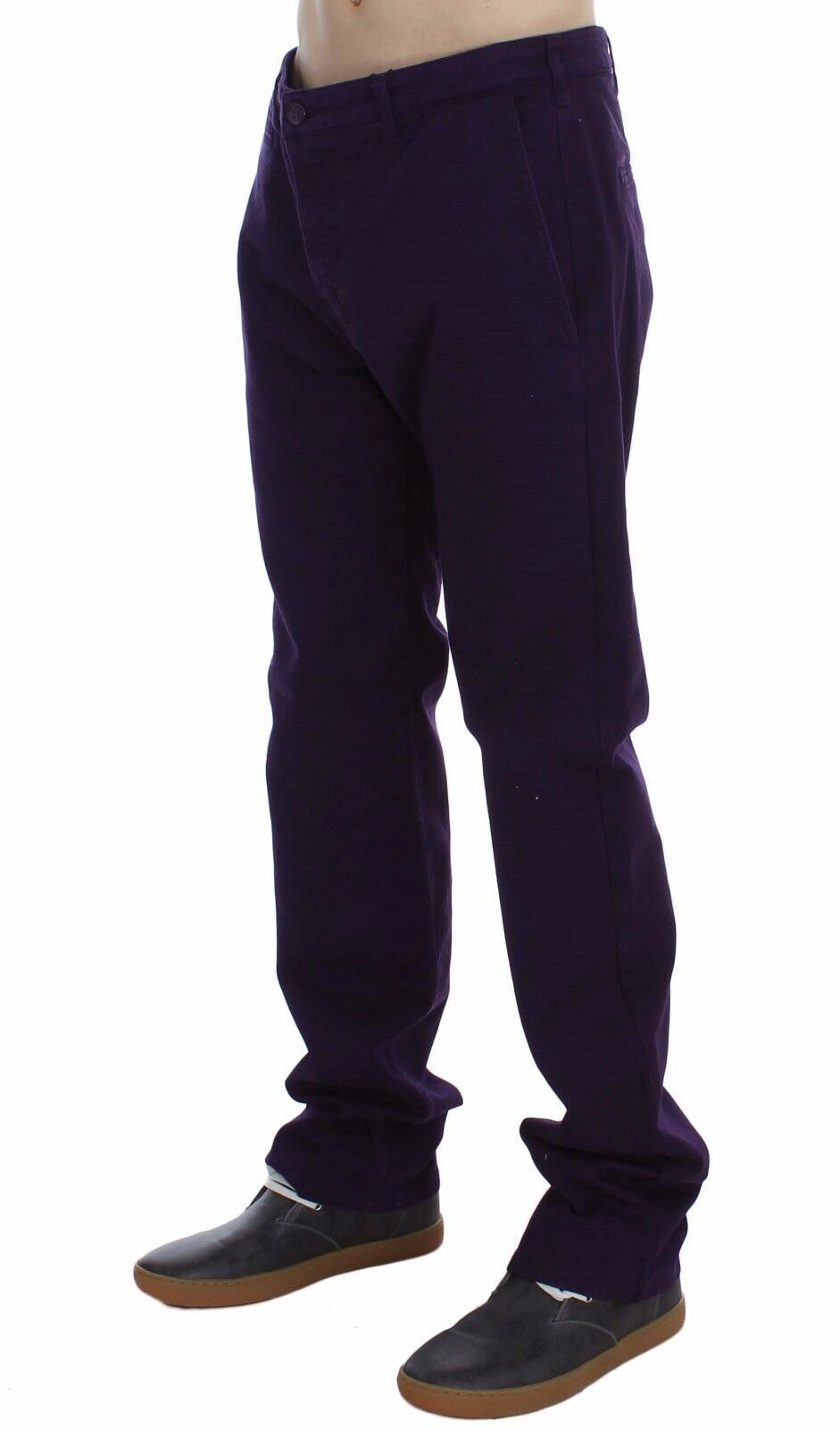 Purple Cotton Stretch Slim Chinos - ventzia