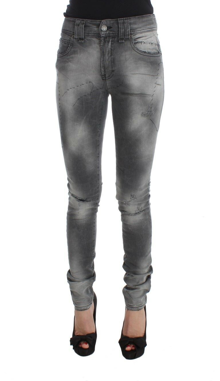 Chic Gray Slim Fit Designer Jeans - ventzia