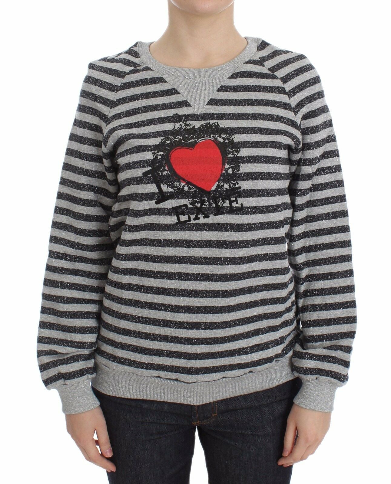 Chic Gray Striped Crew-Neck Sweater - ventzia