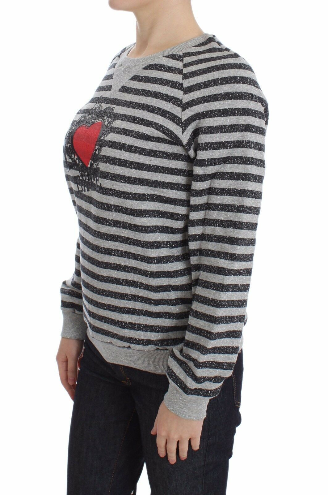 Chic Gray Striped Crew-Neck Sweater - ventzia
