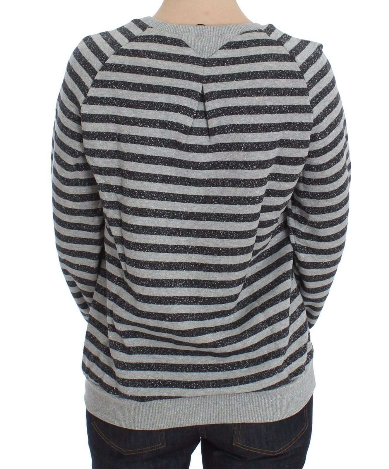 Chic Gray Striped Crew-Neck Sweater - ventzia