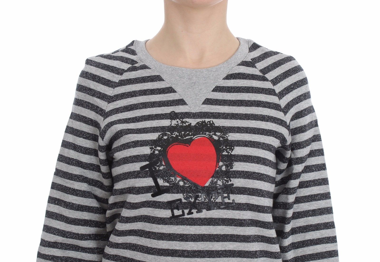 Chic Gray Striped Crew-Neck Sweater - ventzia