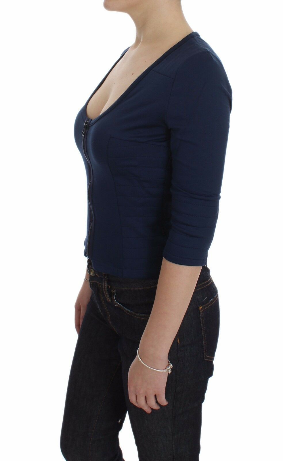 Chic Zippered Crew-Neck Blue Sweater - ventzia