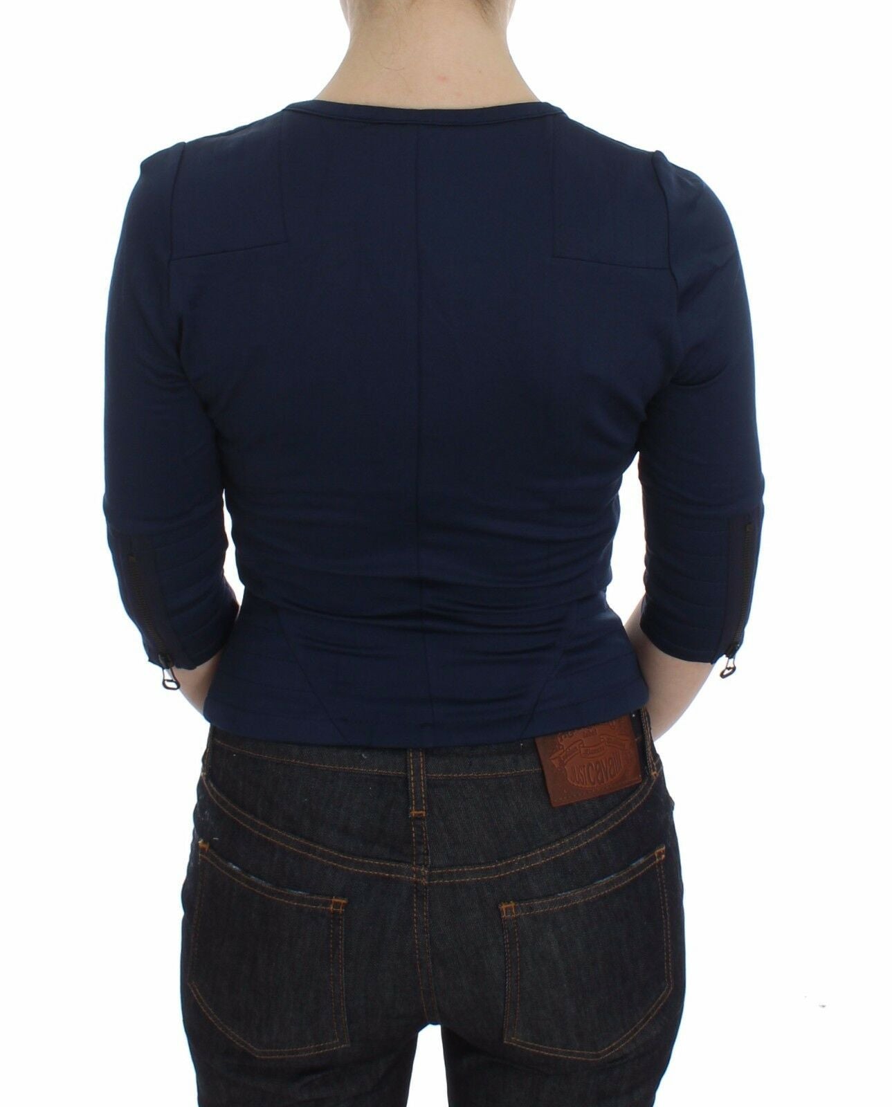 Chic Zippered Crew-Neck Blue Sweater - ventzia