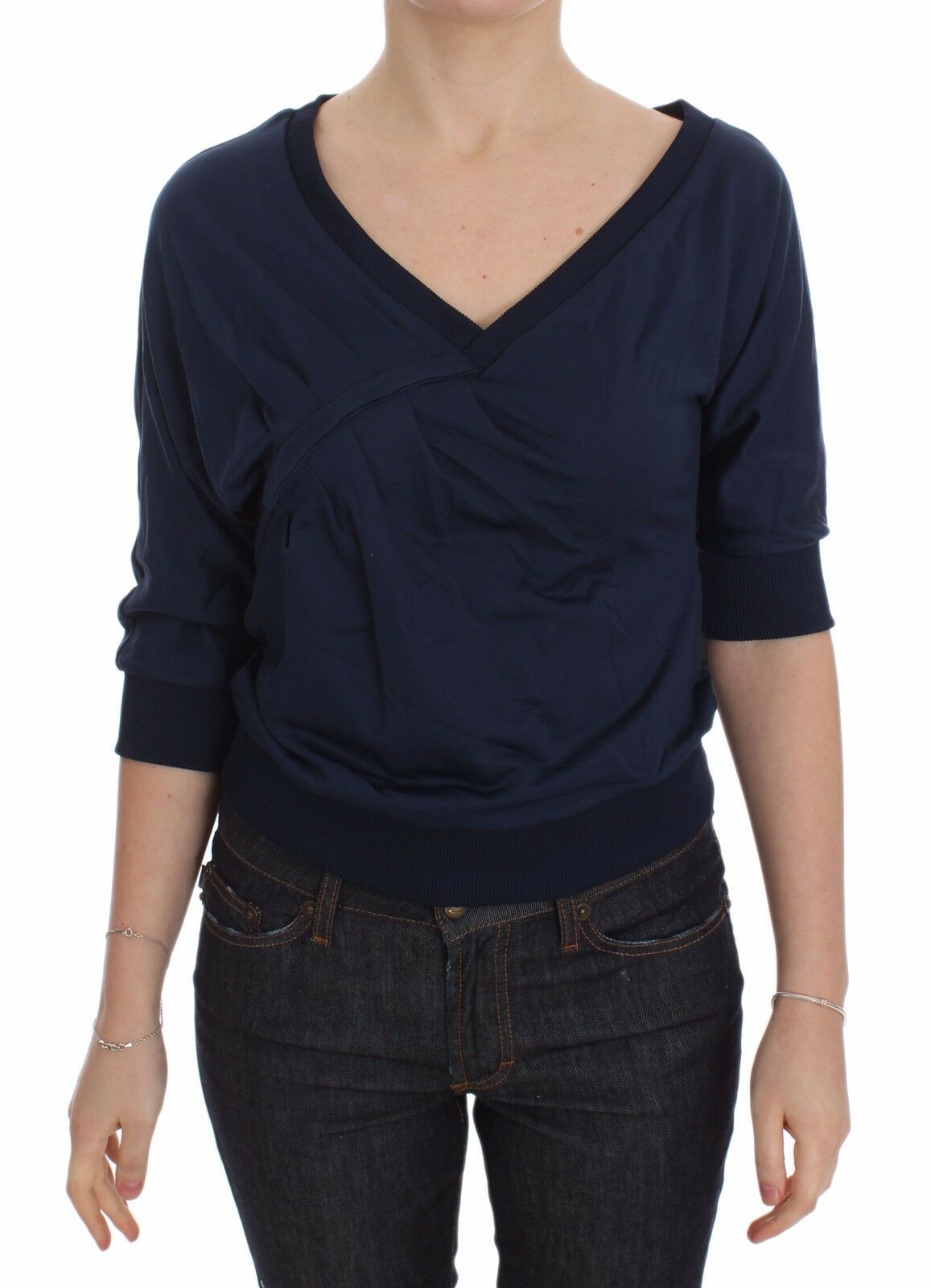 Elegant Deep V-Neck Sweater in Blue - ventzia