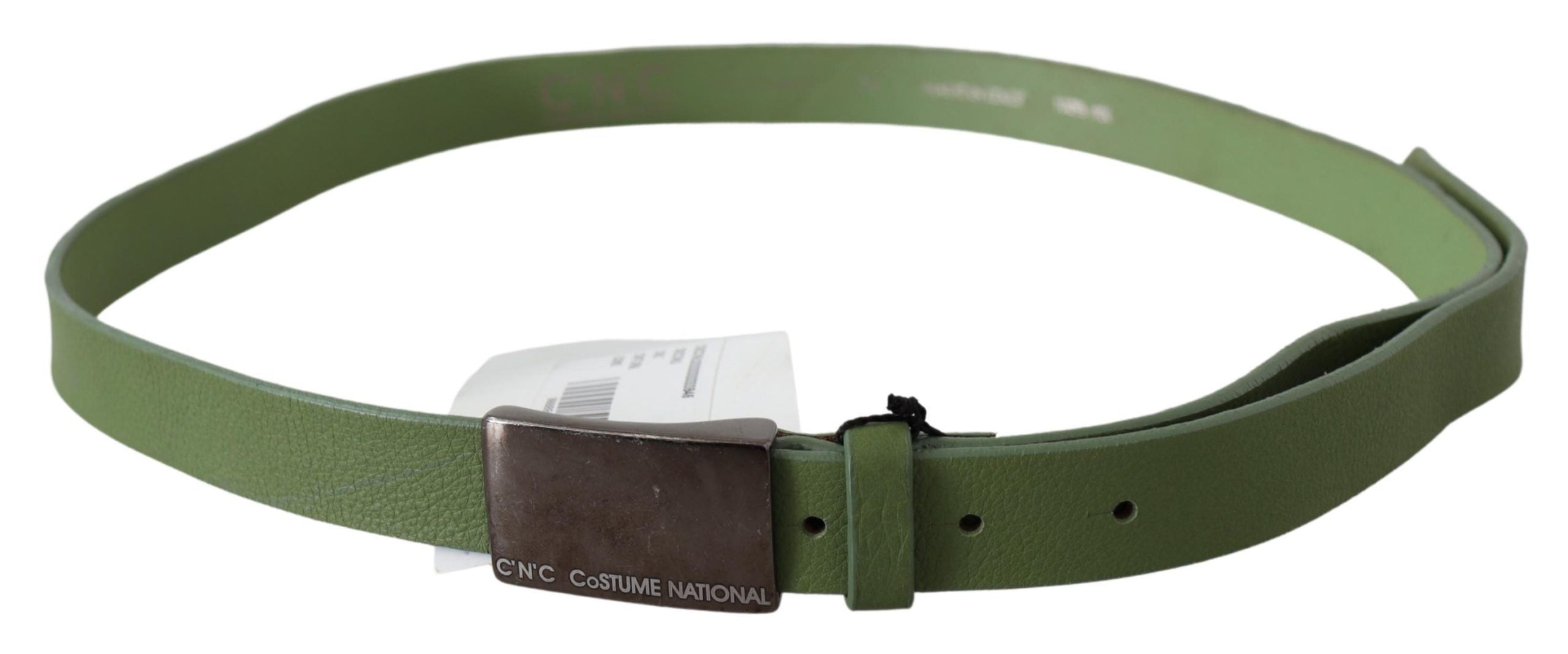 Chic Green Leather Waist Belt with Silver Buckle - ventzia