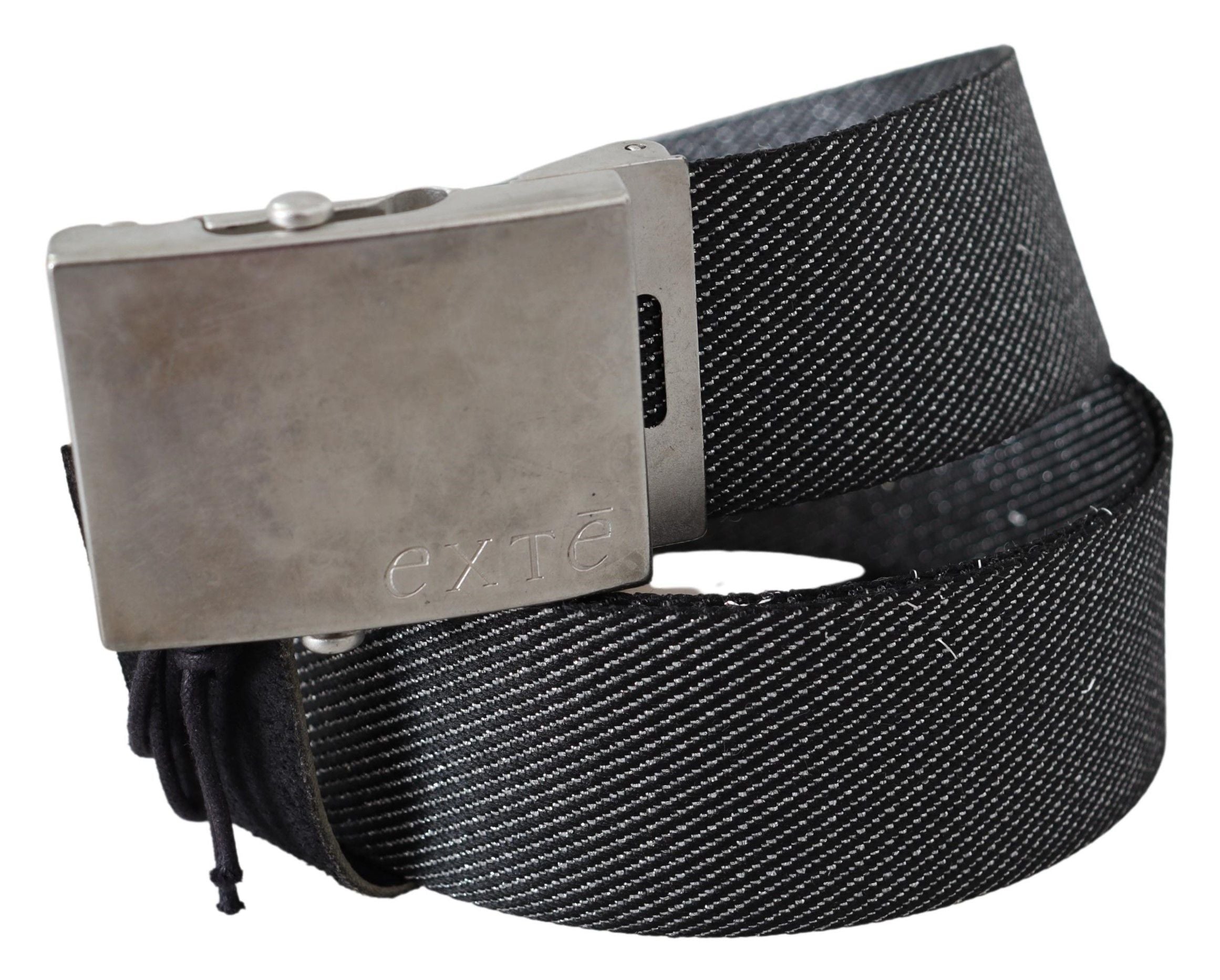 Elegant Black Canvas Waist Belt with Silver Buckle - ventzia