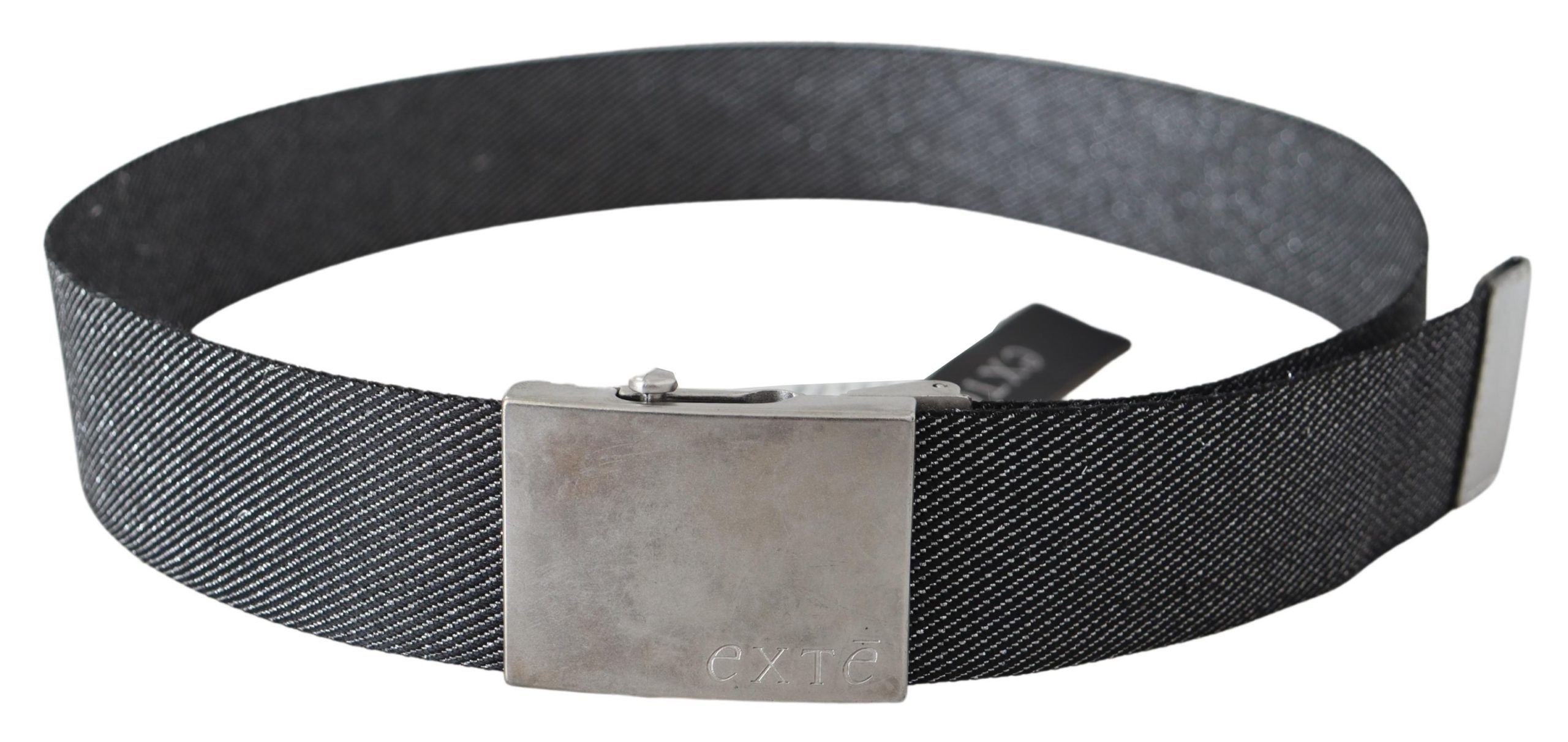Elegant Black Canvas Waist Belt with Silver Buckle - ventzia