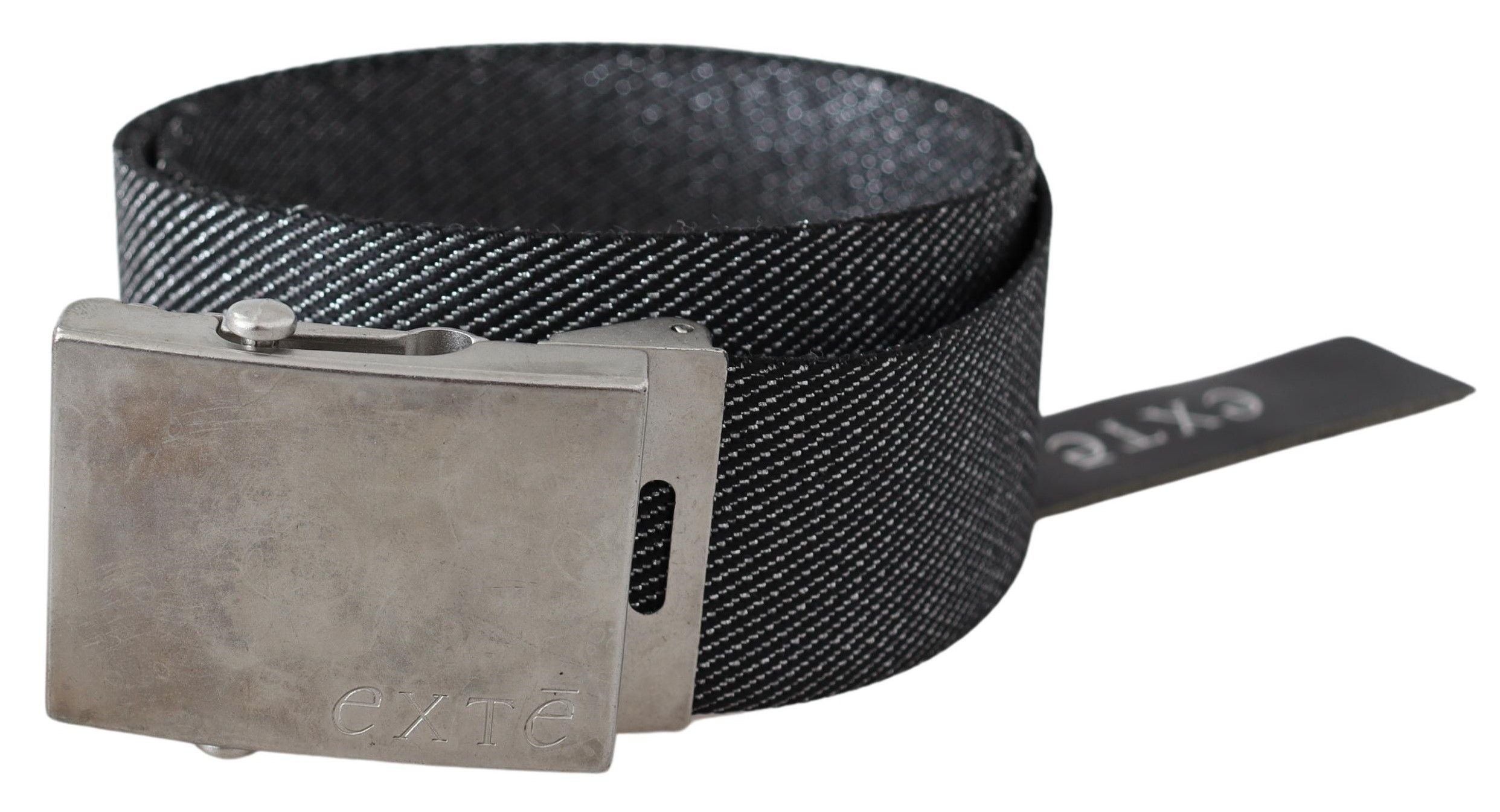 Elegant Black Canvas Waist Belt with Silver Buckle - ventzia