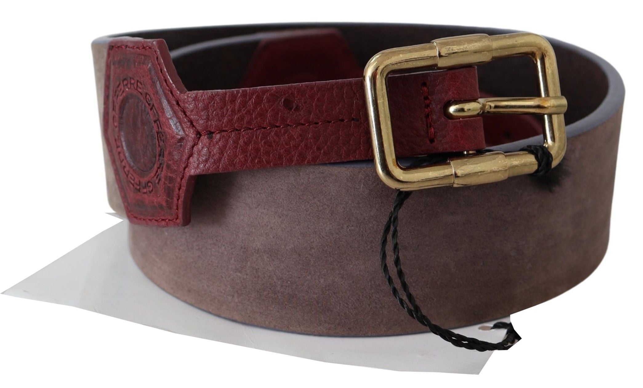 Elegant Brown Leather Belt with Gold Buckle - ventzia