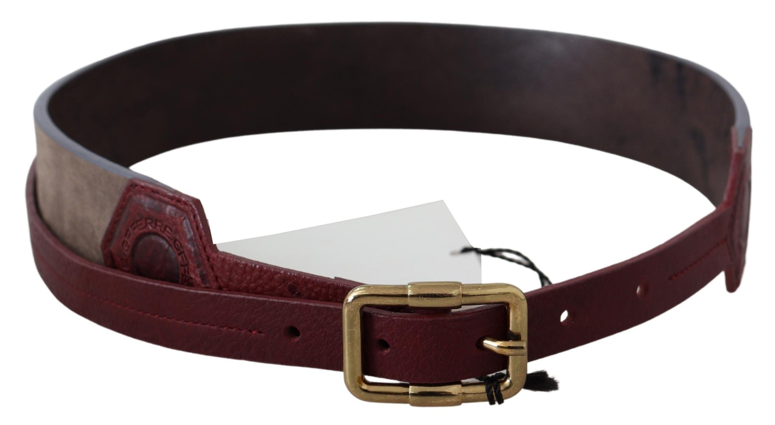 Elegant Brown Leather Belt with Gold Buckle - ventzia