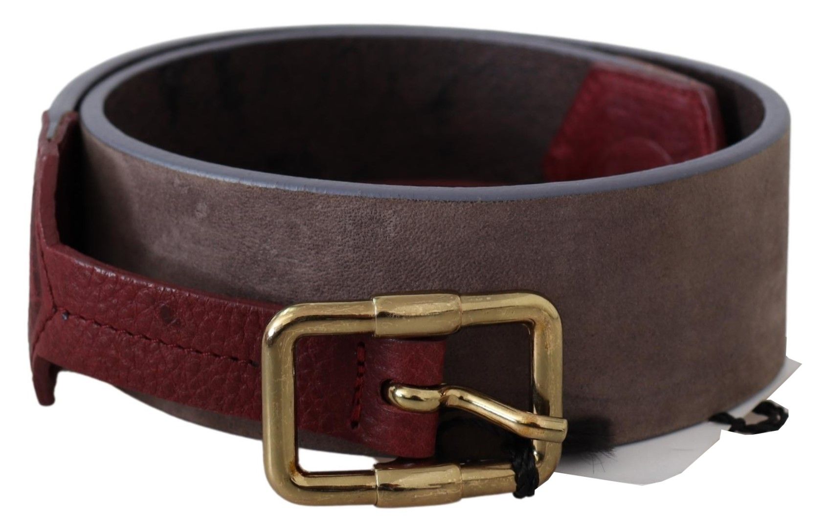Elegant Brown Leather Belt with Gold Buckle - ventzia