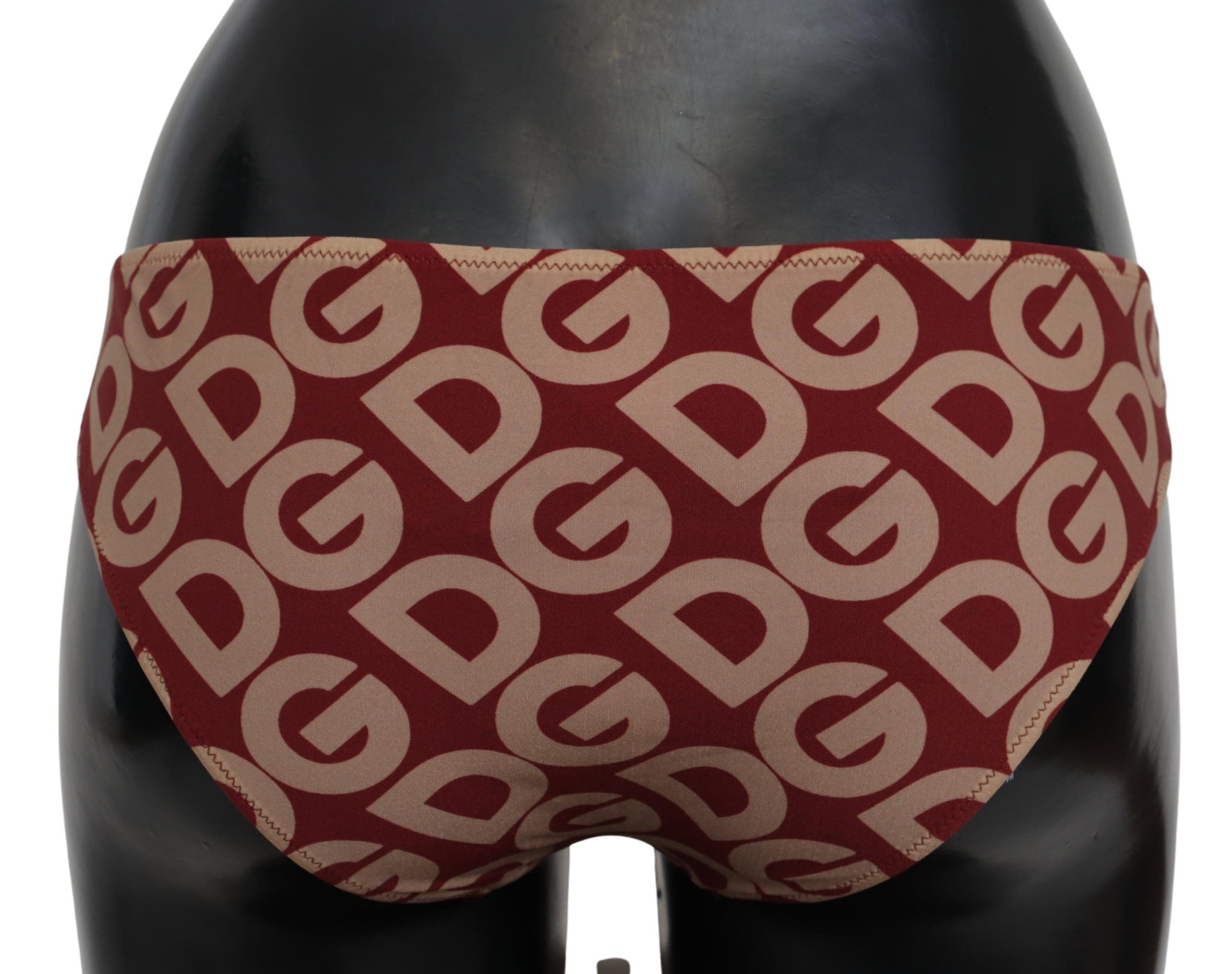 Chic Maroon Beige Logo Print Bikini Bottom - ventzia