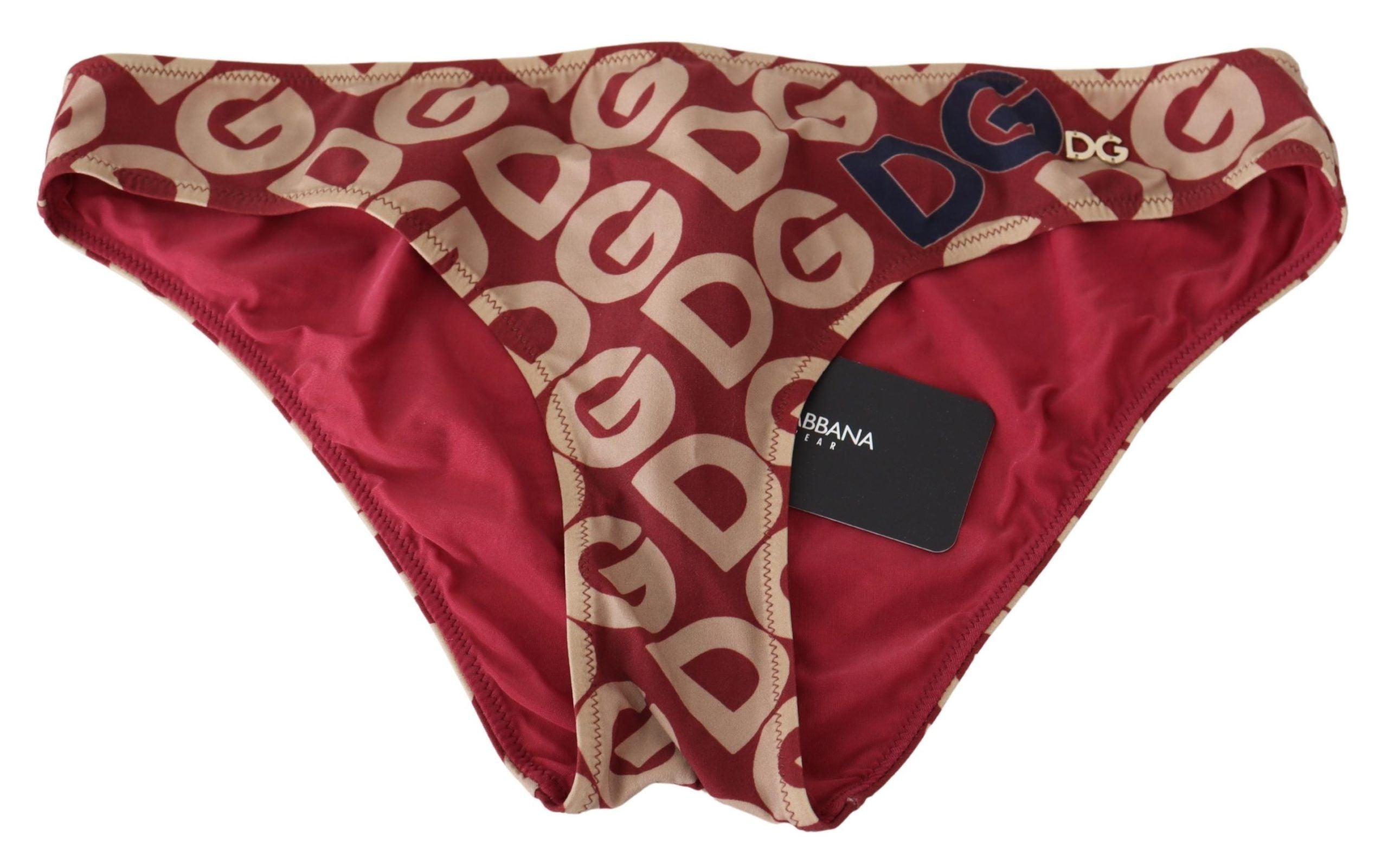 Chic Maroon Beige Logo Print Bikini Bottom - ventzia