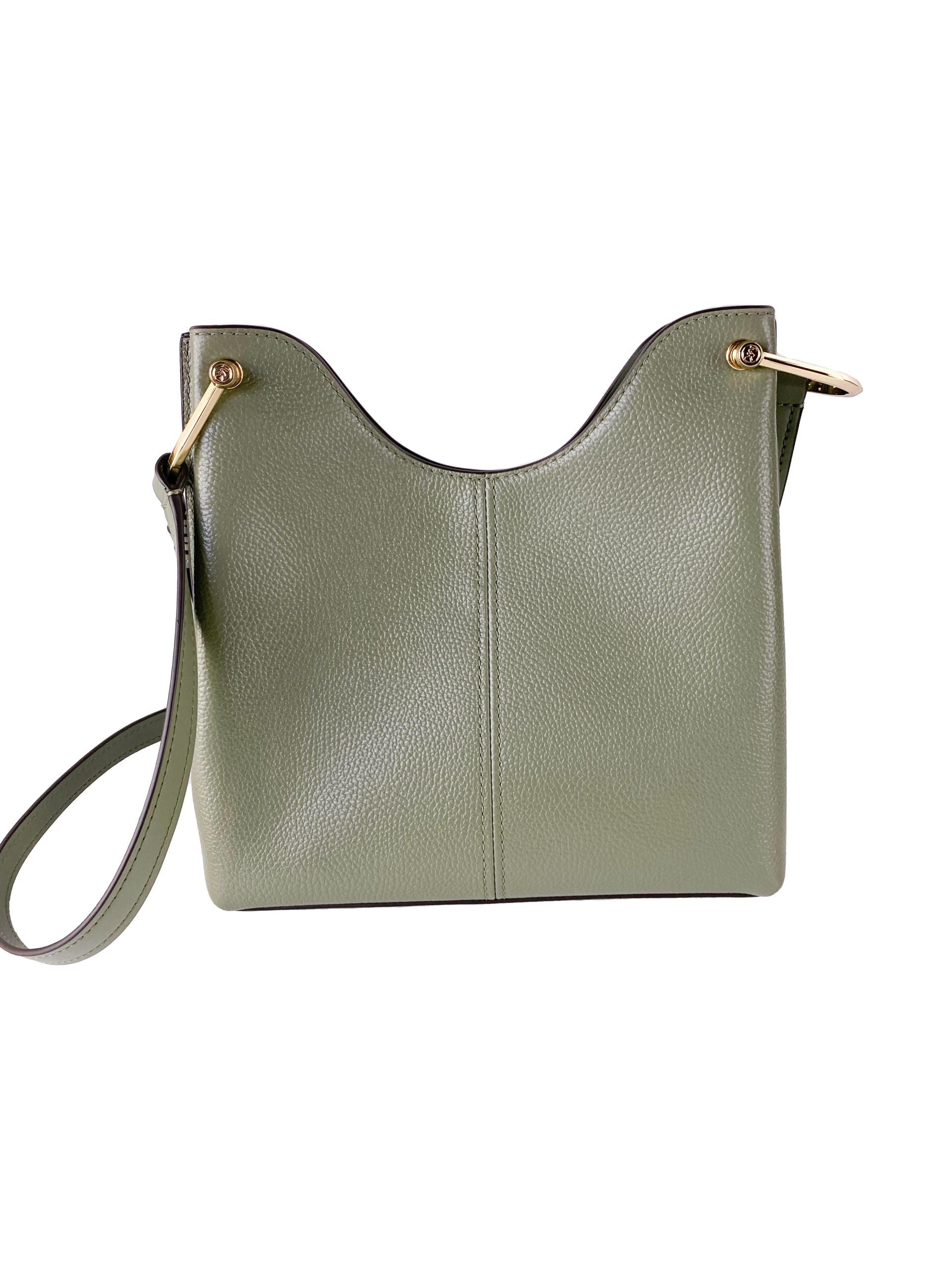 Joan Large Perforated Suede Leather Slouchy Messenger Handbag (Army Green) - ventzia
