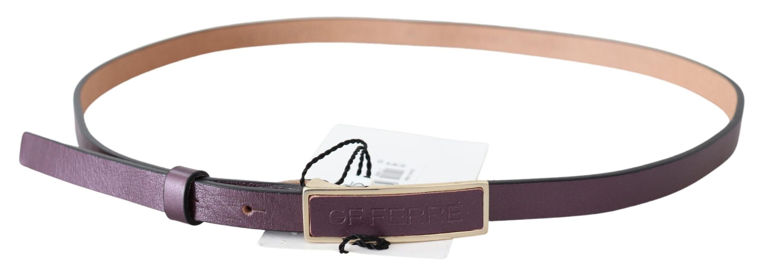 Elegant Maroon Leather Belt with Gold-Tone Buckle - ventzia