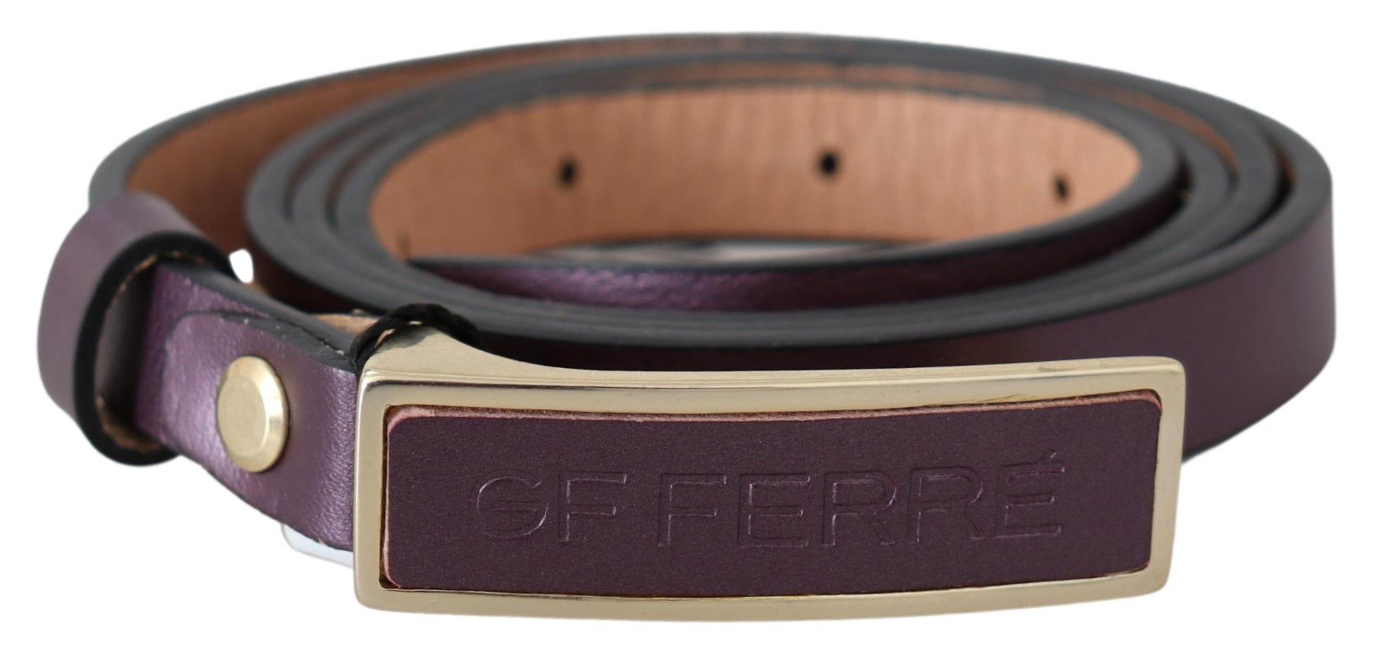 Elegant Maroon Leather Belt with Gold-Tone Buckle - ventzia