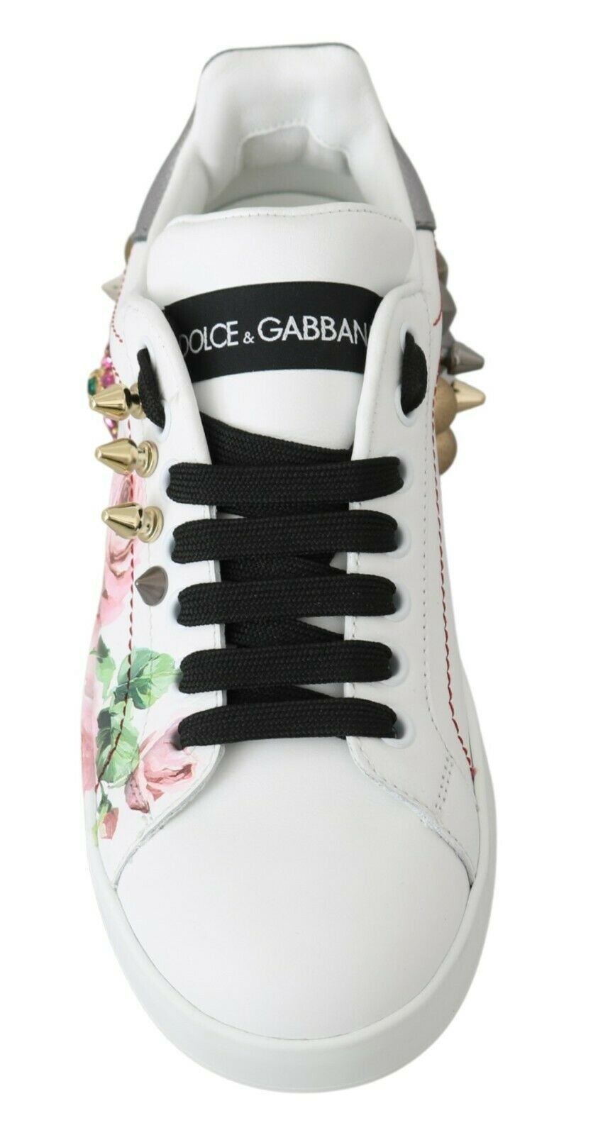 Floral Crystal-Embellished Leather Sneakers - ventzia