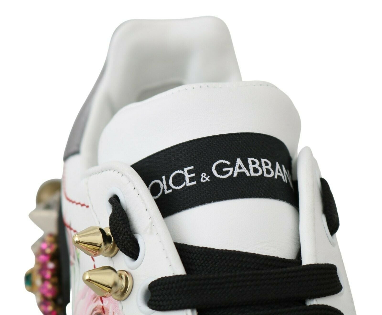 Floral Crystal-Embellished Leather Sneakers - ventzia