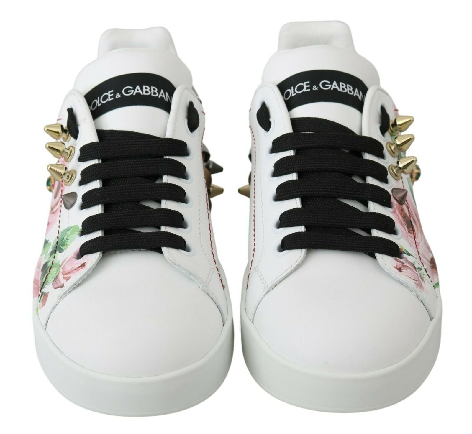 Floral Crystal-Embellished Leather Sneakers - ventzia