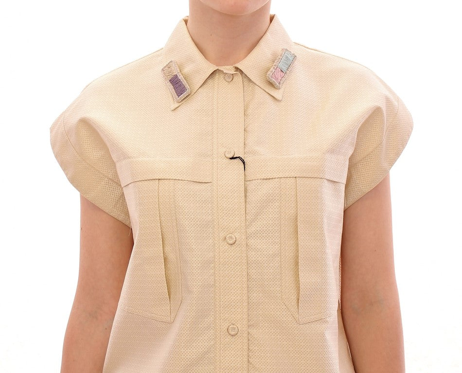Elegant Beige Blouse Tank Top - ventzia