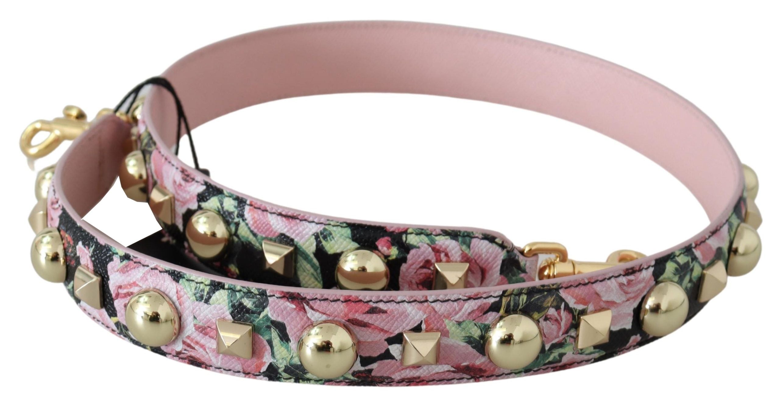 Floral Gold Stud Leather Strap in Pink - ventzia