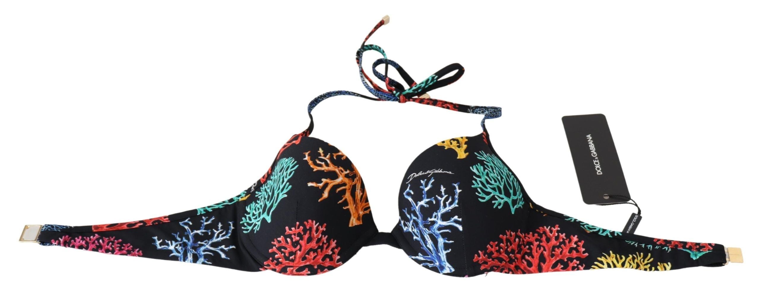 Chic Black Coral Print Bikini Top - ventzia